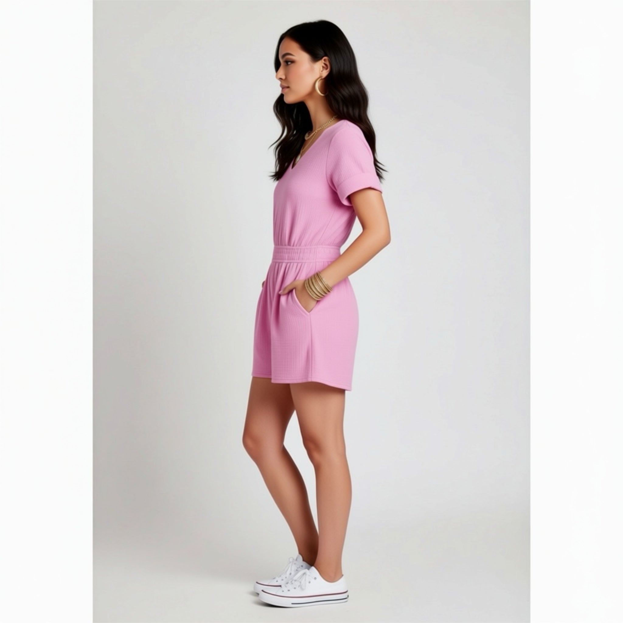 MARKET & SPRUCE Woven Cotton Romper Shorts Beachy Pink