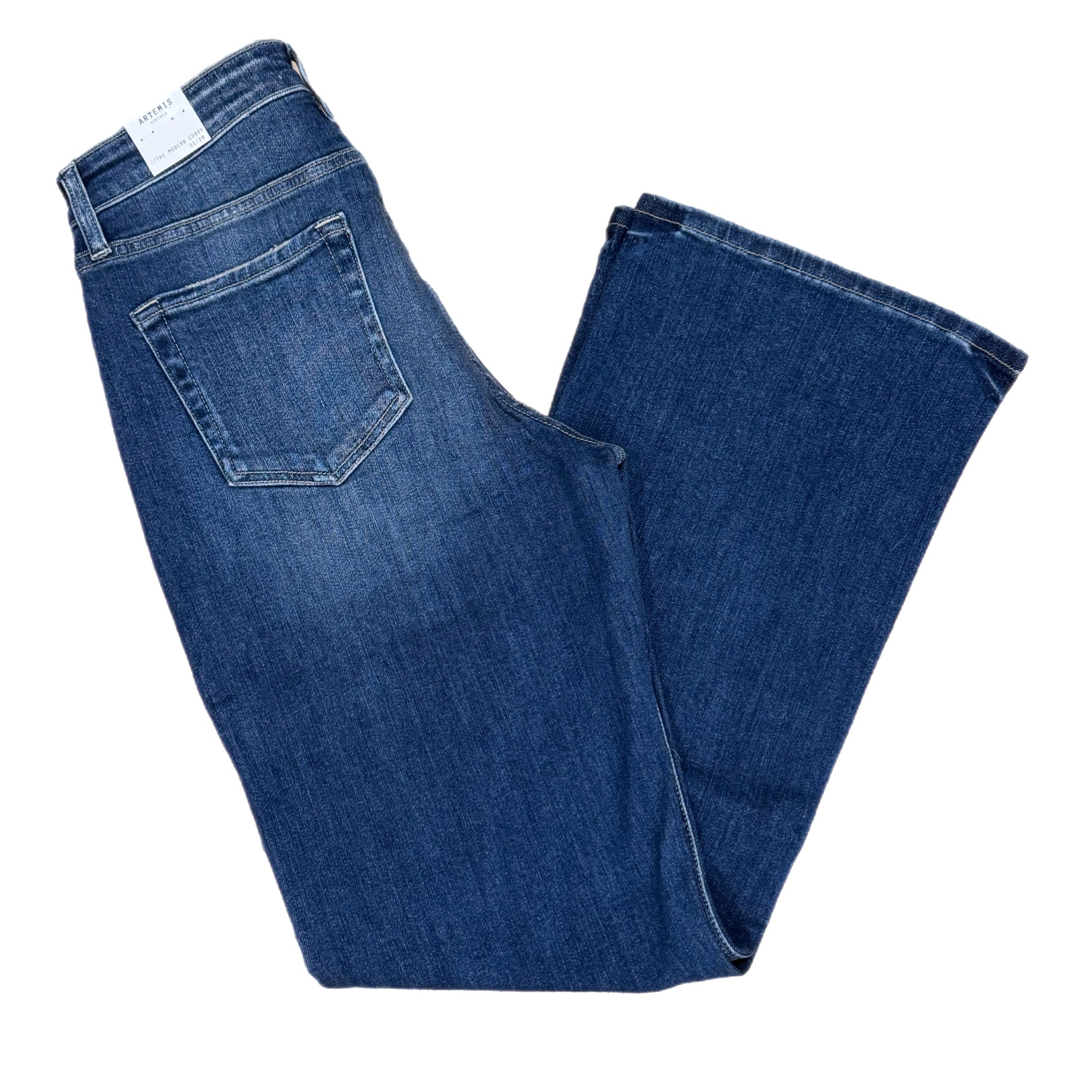 ARTEMIS VINTAGE High Rise Holly Flare Jeans Stretch Denim in Dark Wash