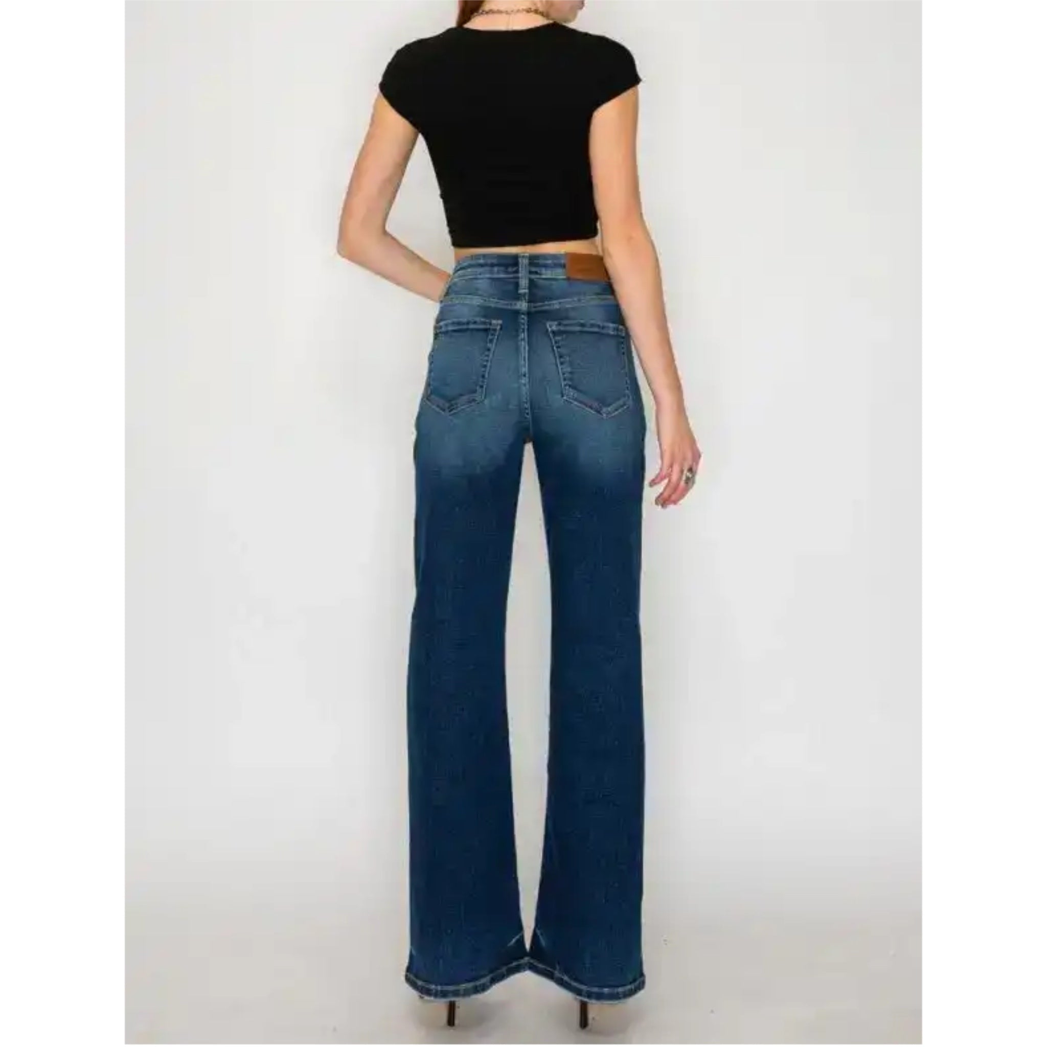 ARTEMIS VINTAGE High Rise Holly Flare Jeans Stretch Denim in Dark Wash