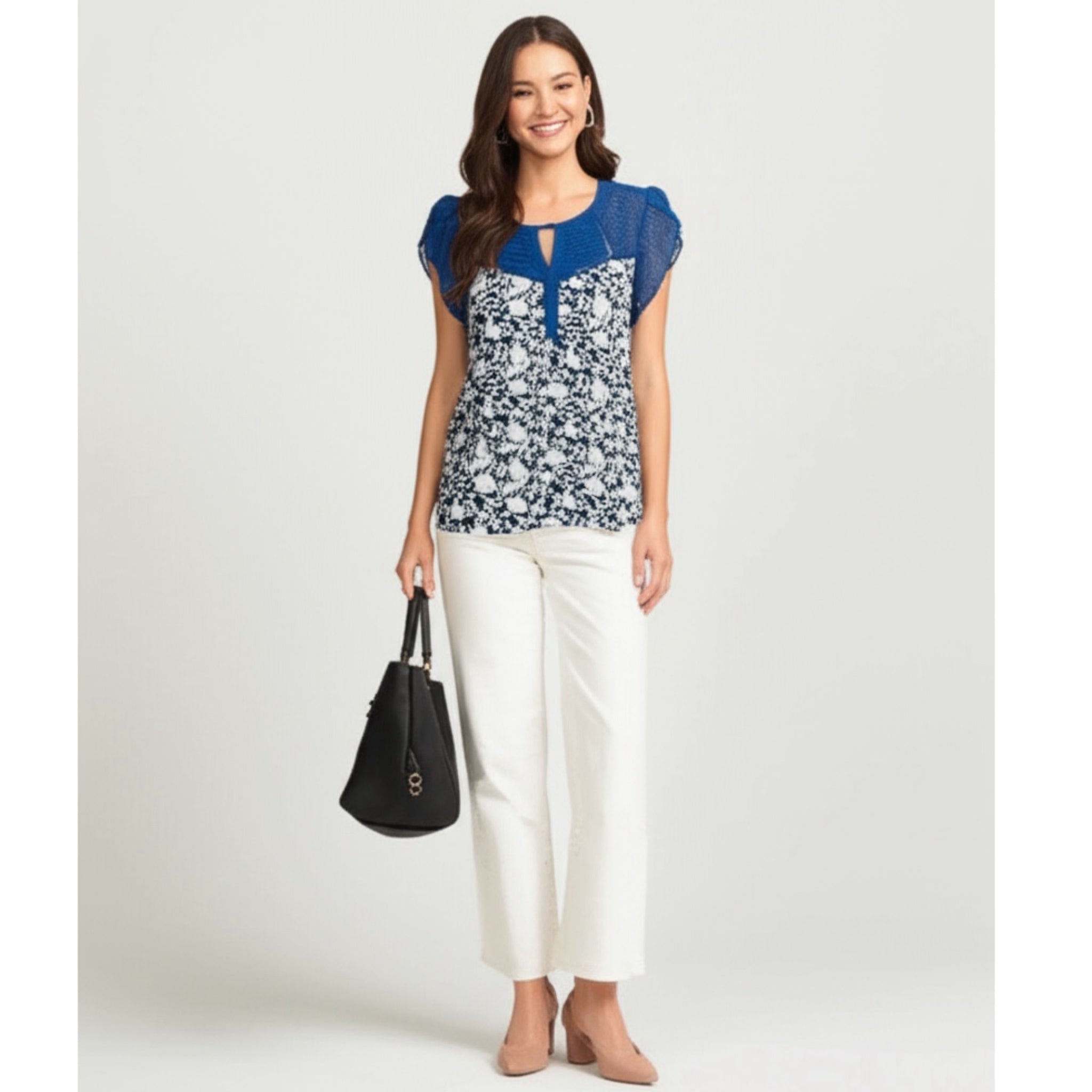 NWT DANIEL RAINN Cottage Floral Lace Short Sleeve Blouse Women’s Top