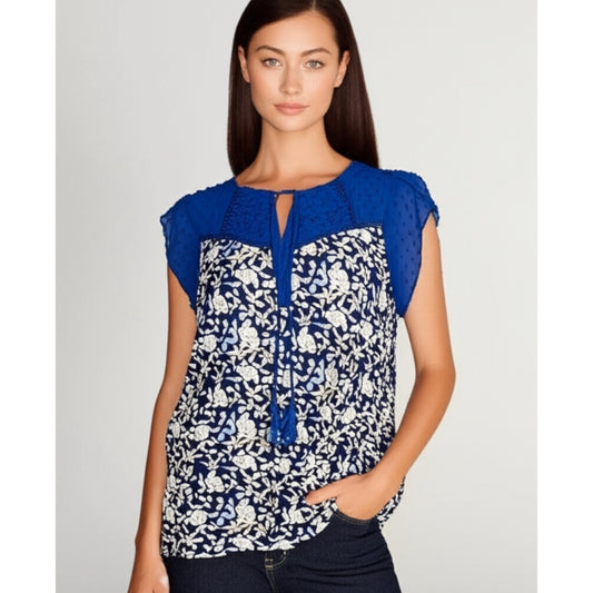 NWT DANIEL RAINN Cottage Floral Lace Short Sleeve Blouse Women’s Top