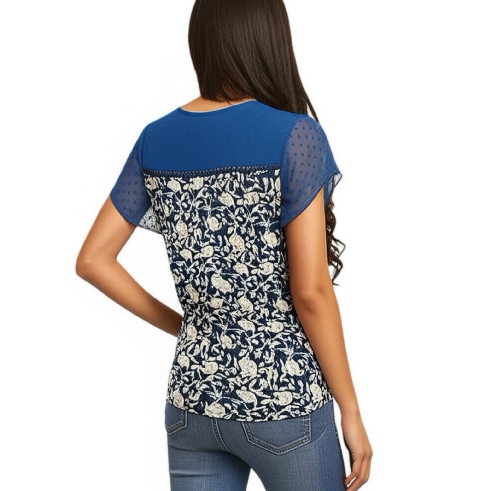 NWT DANIEL RAINN Cottage Floral Lace Short Sleeve Blouse Women’s Top