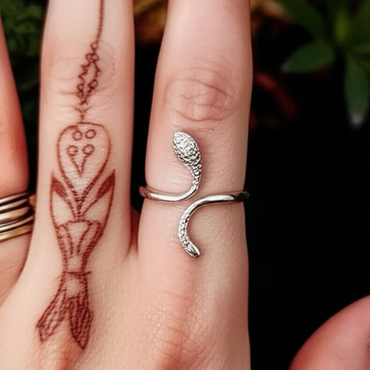 SNAKE RING Fine Silver Plate Open Wrap Design Diamond Accent