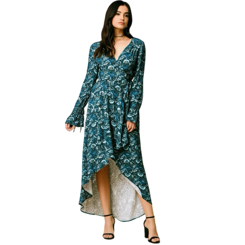 B.O.G. Collective Band Of The Free Jewel Teal Floral Wrap Maxi Dress