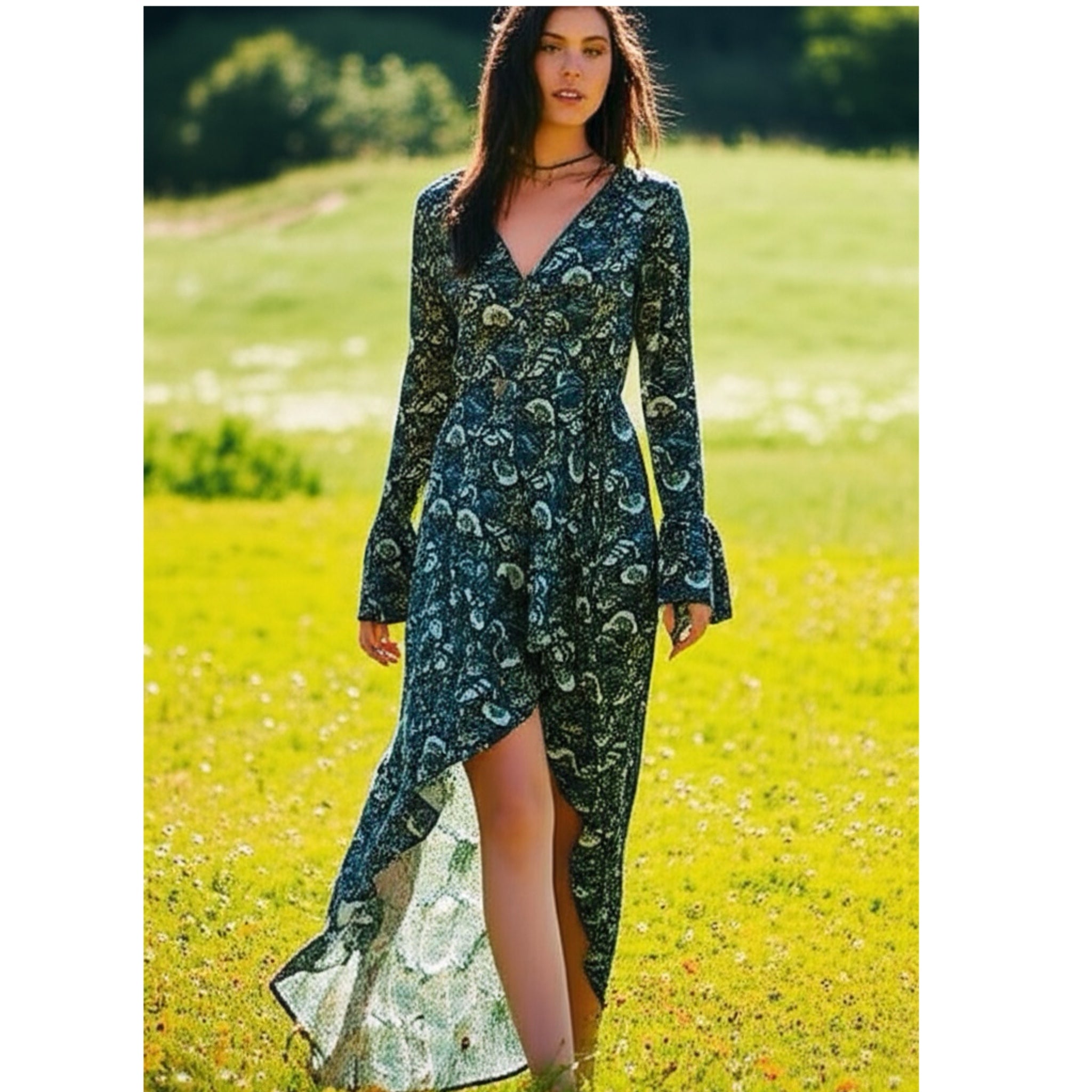 B.O.G. Collective Band Of The Free Jewel Teal Floral Wrap Maxi Dress