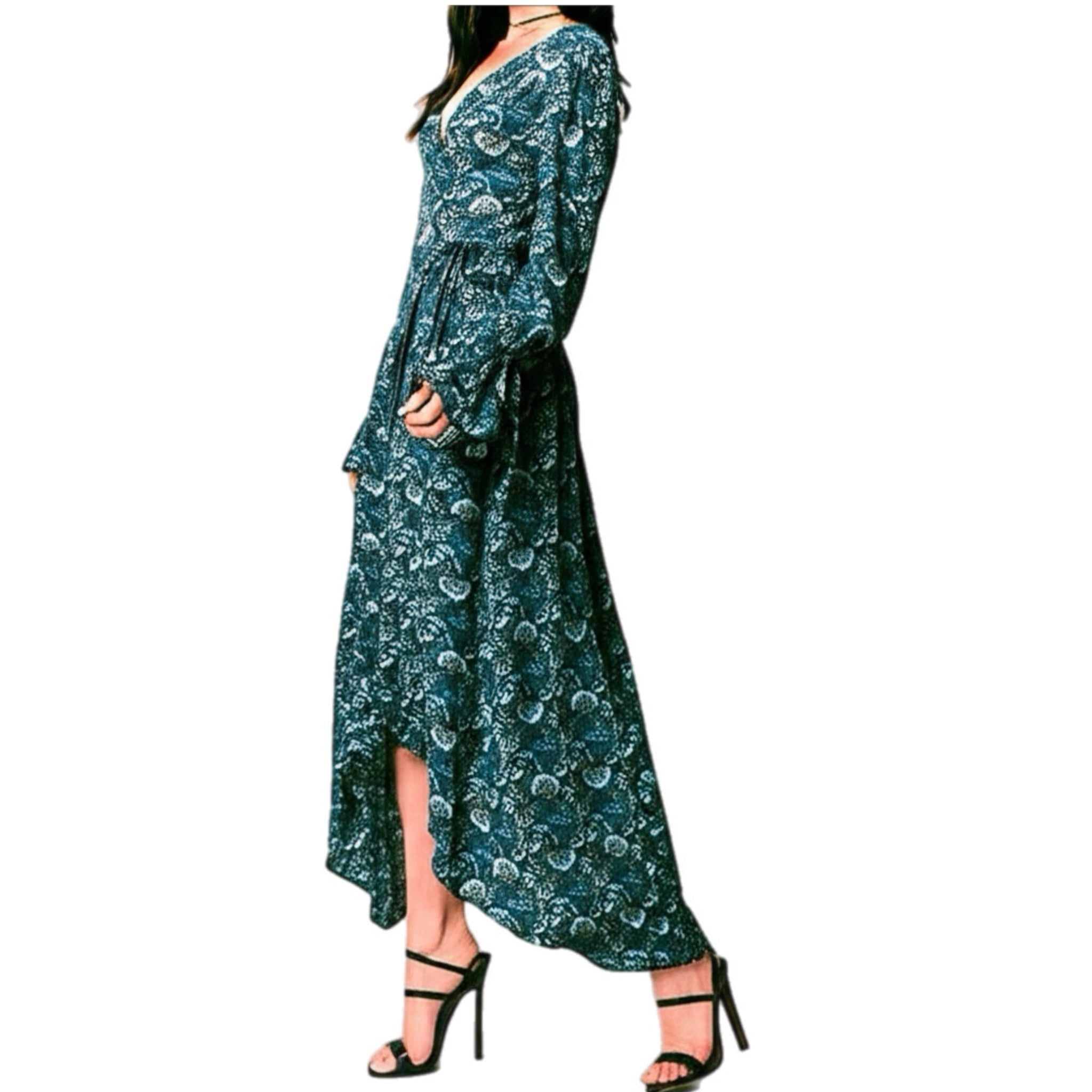 B.O.G. Collective Band Of The Free Jewel Teal Floral Wrap Maxi Dress