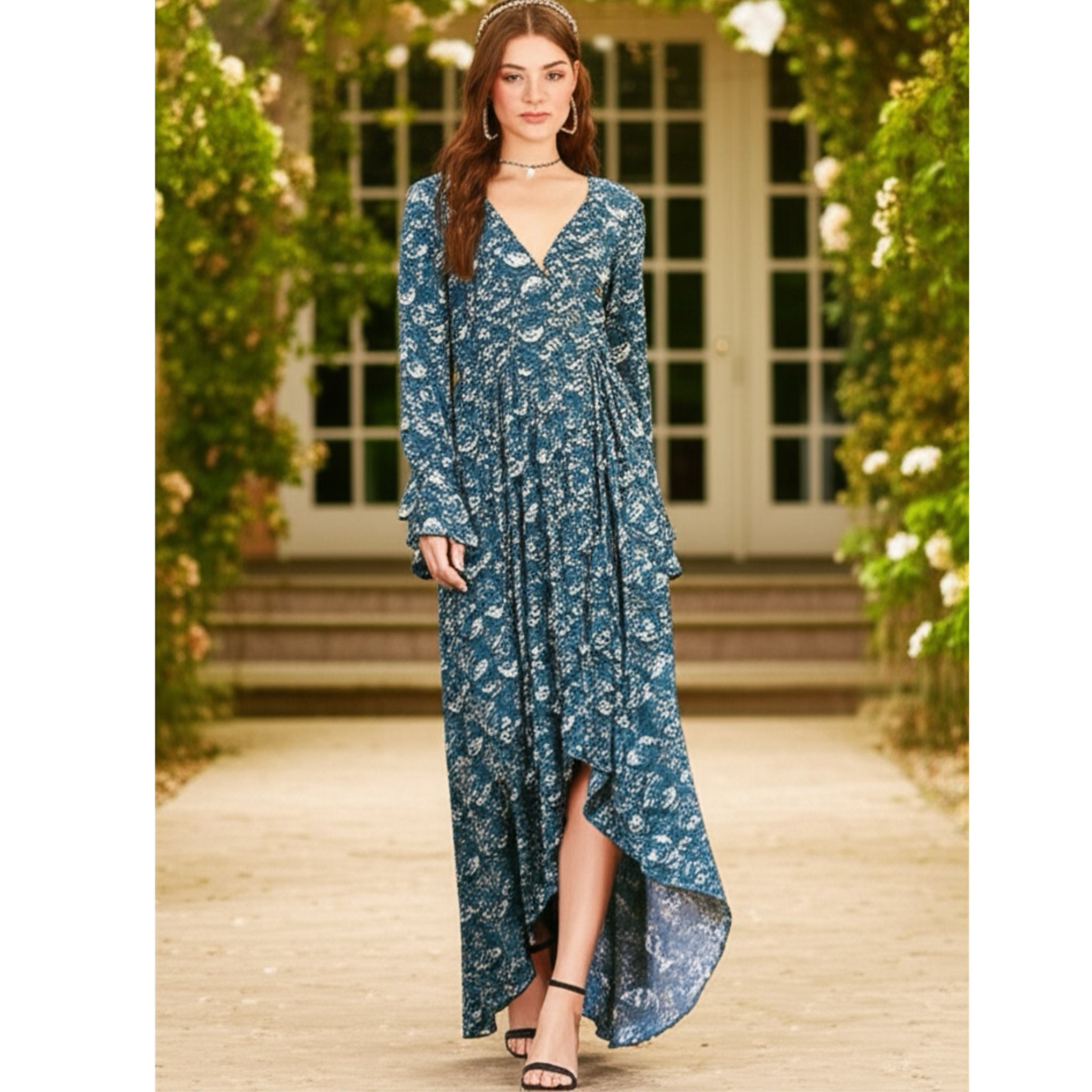 B.O.G. Collective Band Of The Free Jewel Teal Floral Wrap Maxi Dress