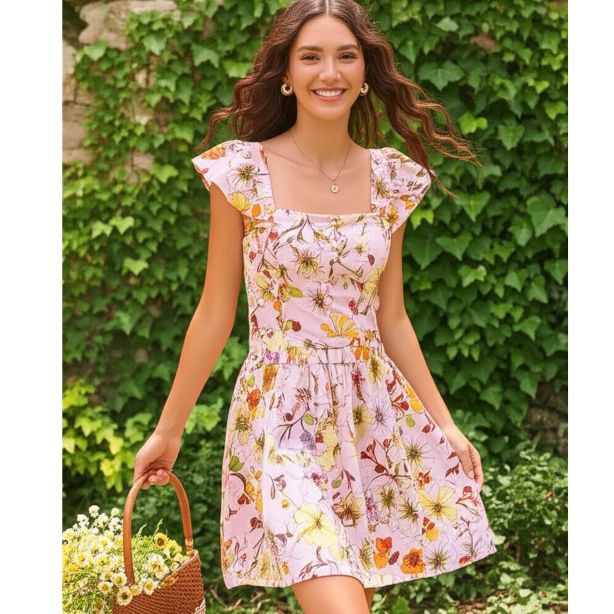Lottie & Holly B.O.G. COLLECTIVE Floral Dress Blush Pink Rust Ruffle Mini