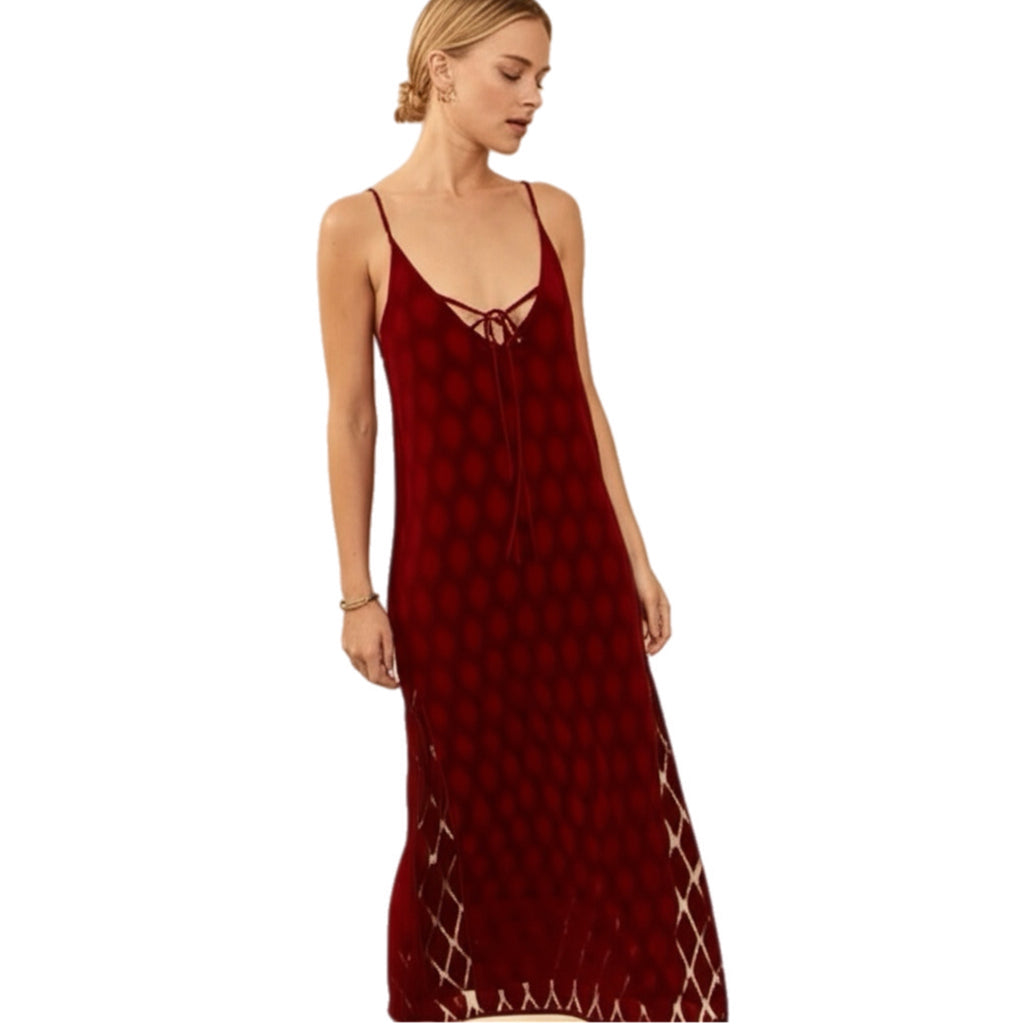 BAND OF THE FREE Lila Burgundy Autumn Slit Midi Dress Sleeveless Boho
