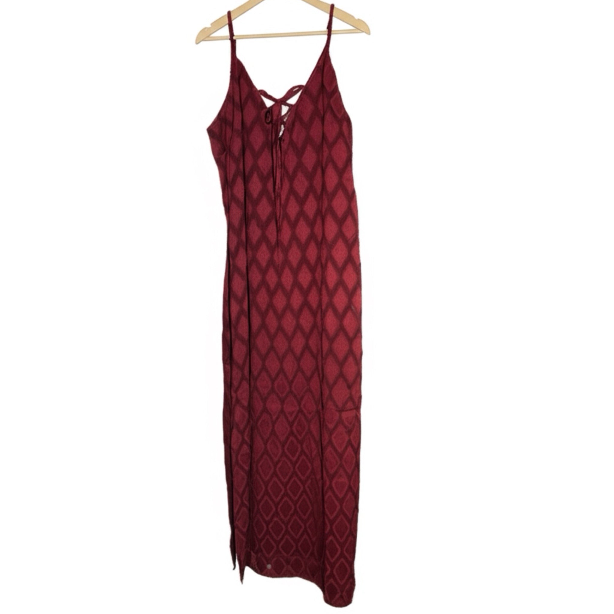BAND OF THE FREE Lila Burgundy Autumn Slit Midi Dress Sleeveless Boho
