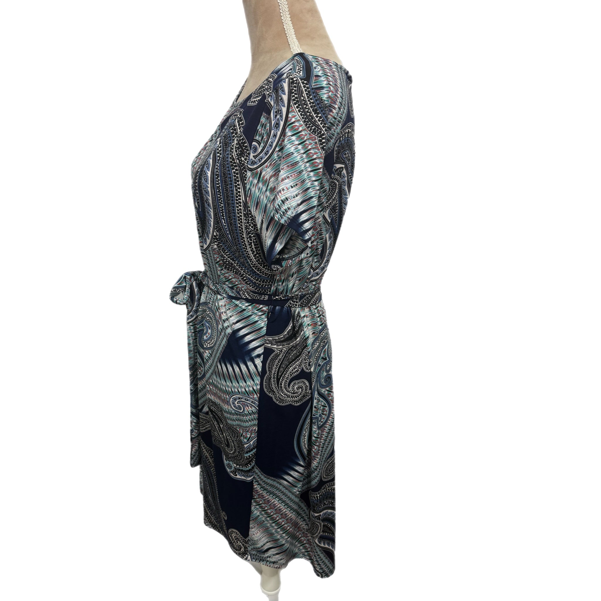 Renee C. Women’s Dress 1X Paisley Print Short Sleeve Belted Made In USA