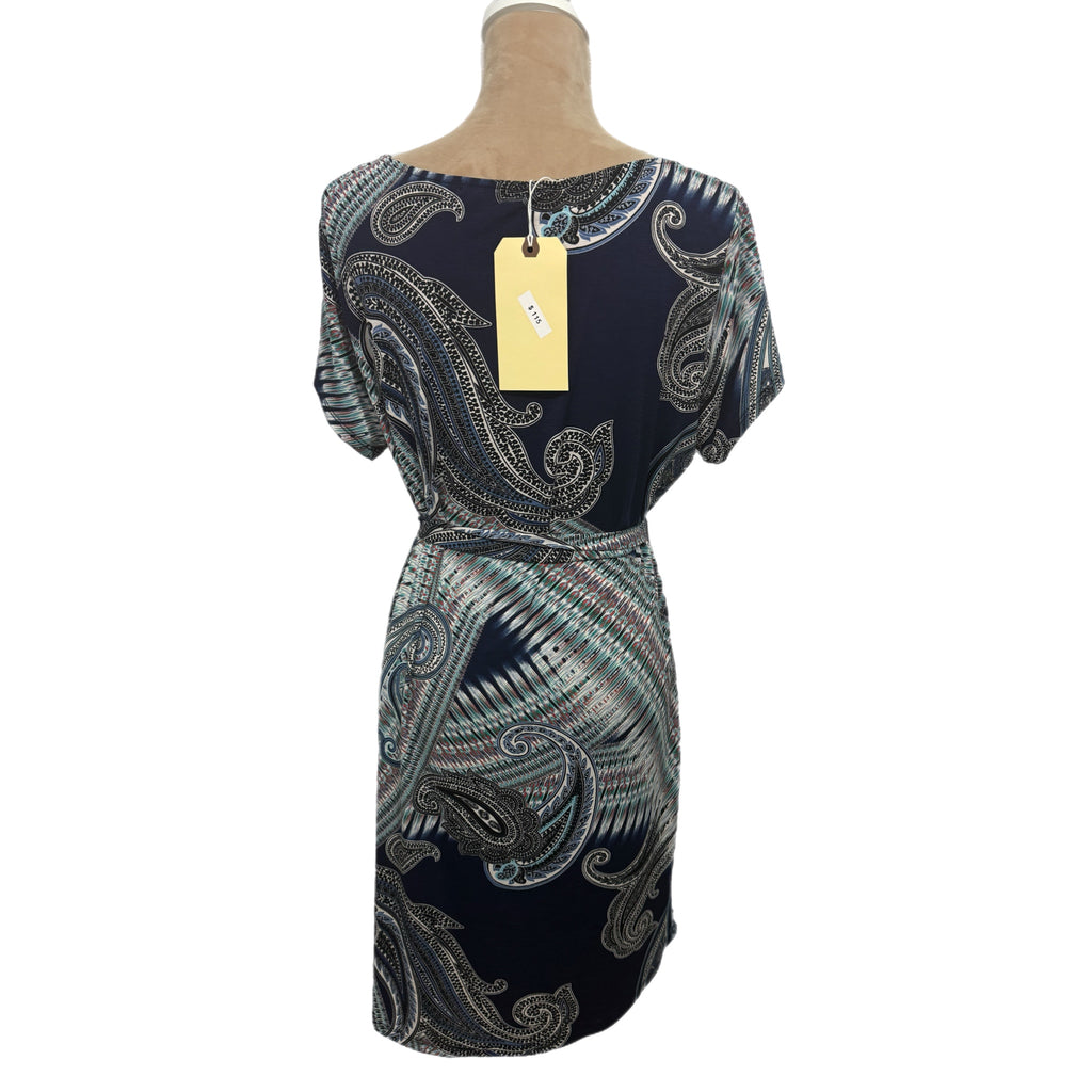 Renee C. Women’s Dress 1X Paisley Print Short Sleeve Belted Made In USA