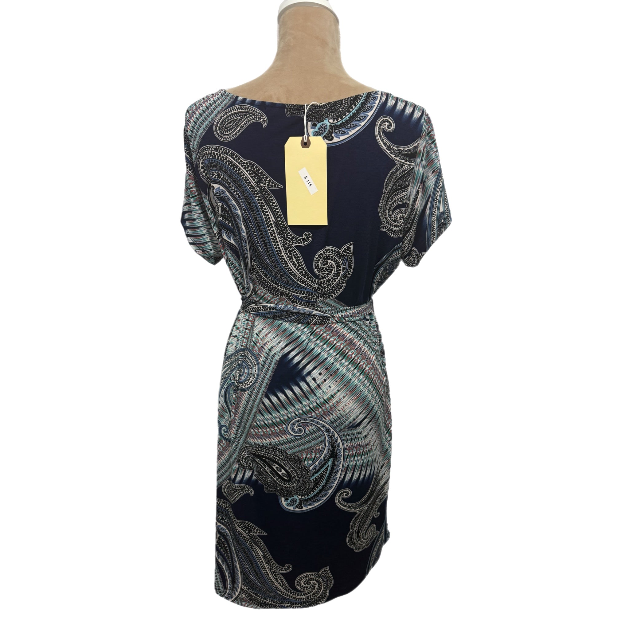 Renee C. Women’s Dress 1X Paisley Print Short Sleeve Belted Made In USA