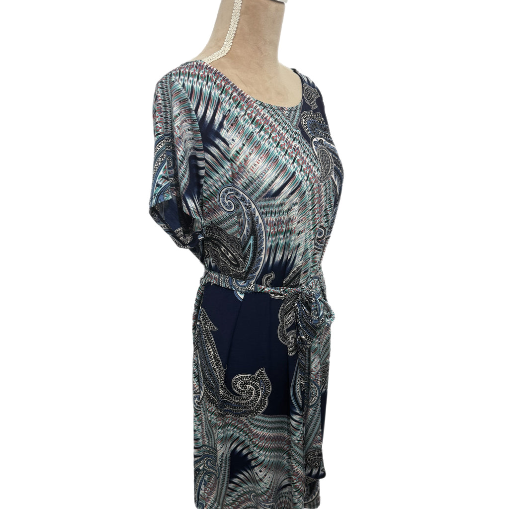Renee C. Women’s Dress 1X Paisley Print Short Sleeve Belted Made In USA