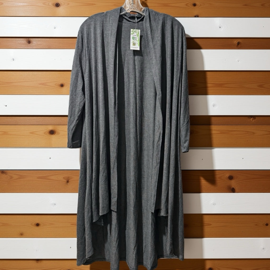ReneeC. Bamboo Cardigan High Low Open Front Duster Made in USA in Charcoal Gray