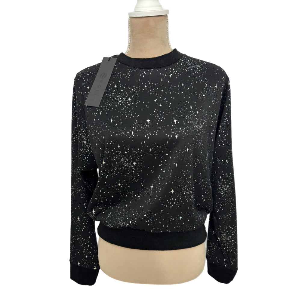 Noli Designer Celestial Star Sweatshirt Black Silver Pullover
