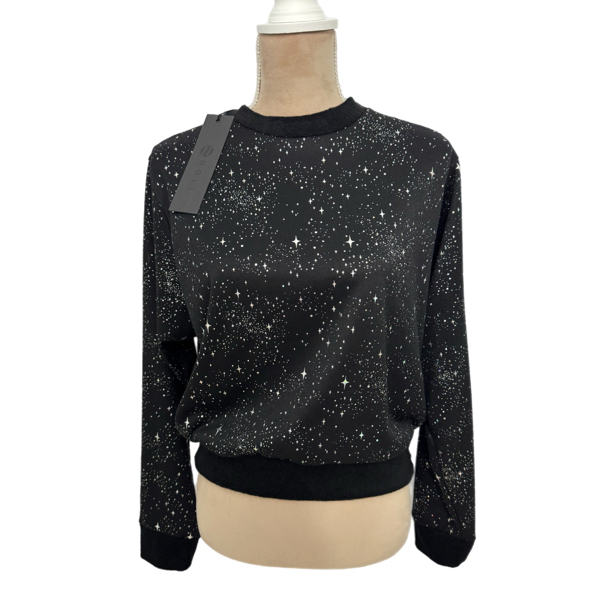 Noli Designer Celestial Star Sweatshirt Black Silver Pullover