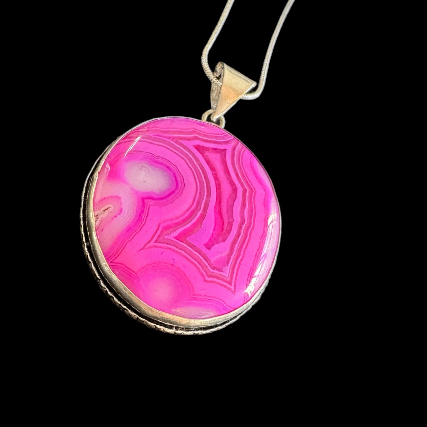 Pink Galaxy Agate Gemstone Necklace 925 Sterling Silver Plate Bezel & Chain