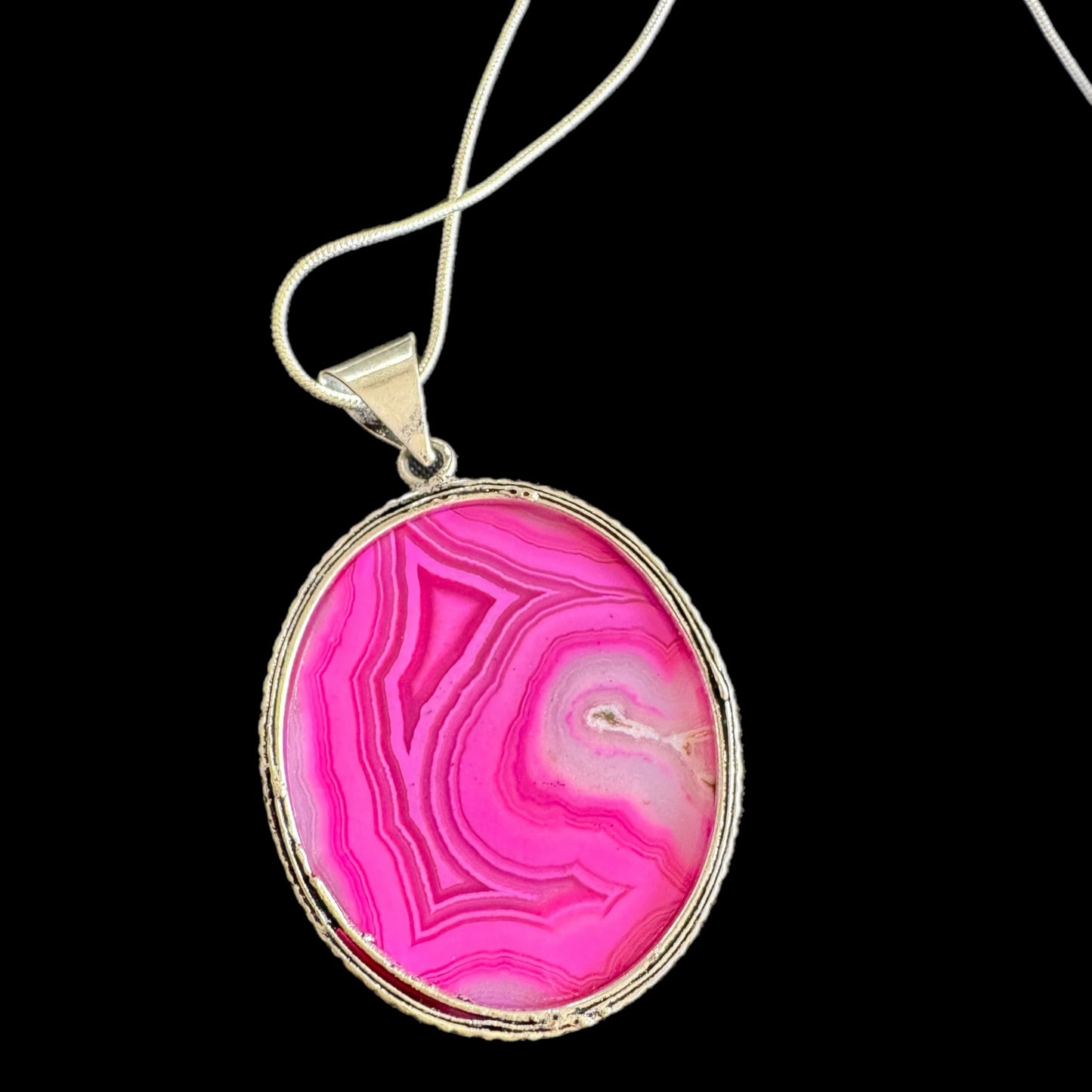 Pink Galaxy Agate Gemstone Necklace 925 Sterling Silver Plate Bezel & Chain