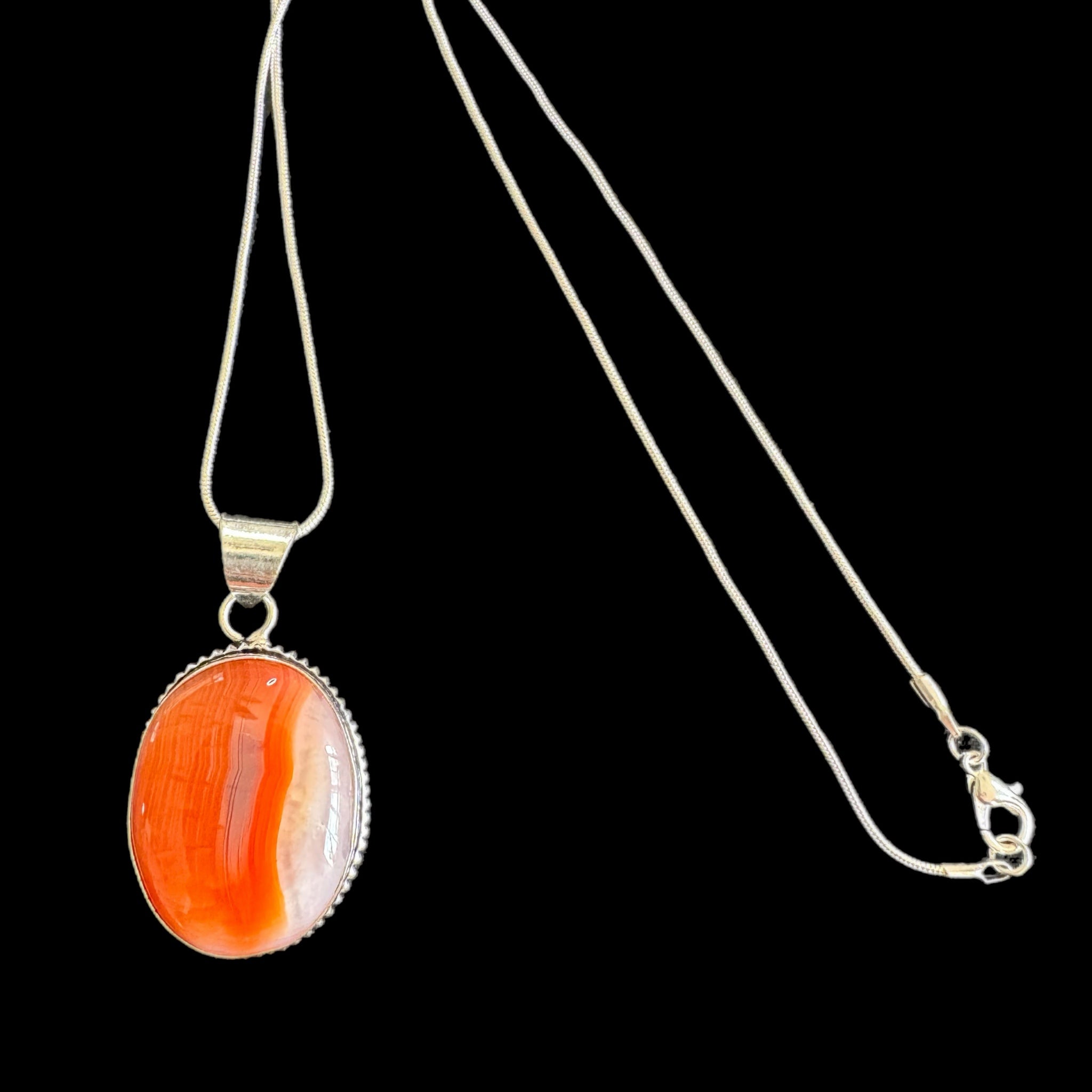 Natural Agate Gemstone Oval Pendant Necklace 925 Sterling Silver Plate Bezel & Chain