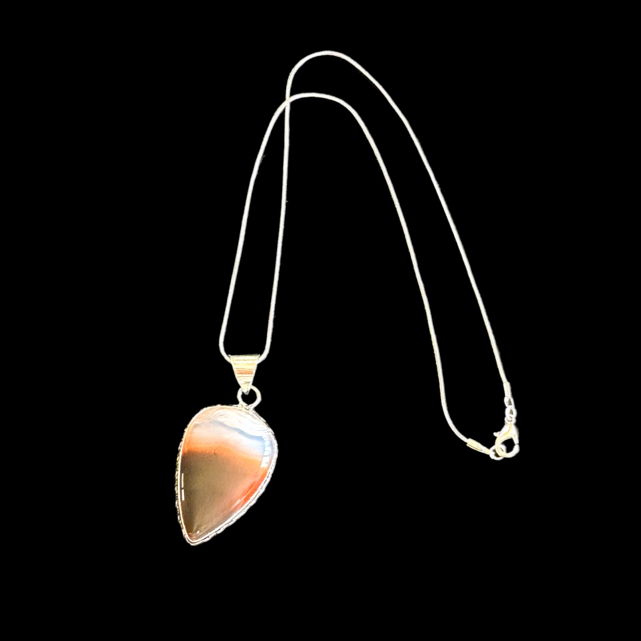 Western Sunset Agate Gemstone Pendant Necklace 925 Sterling Silver Plate Bezel & Chain