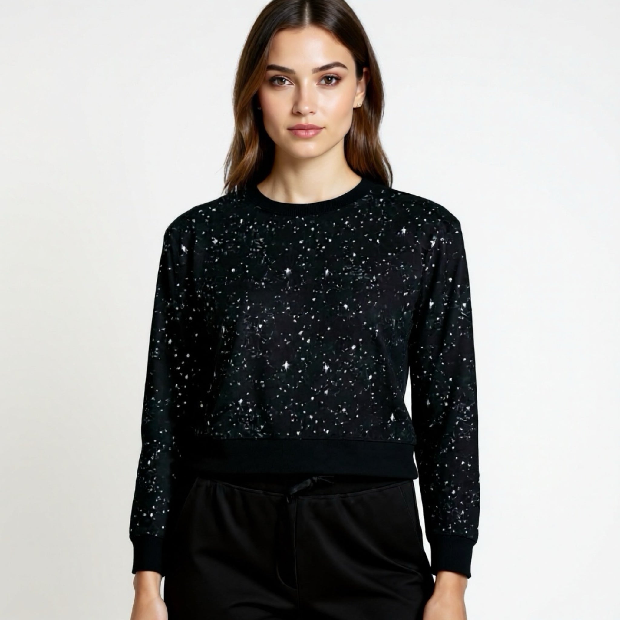 Noli Designer Celestial Star Sweatshirt Black Silver Pullover