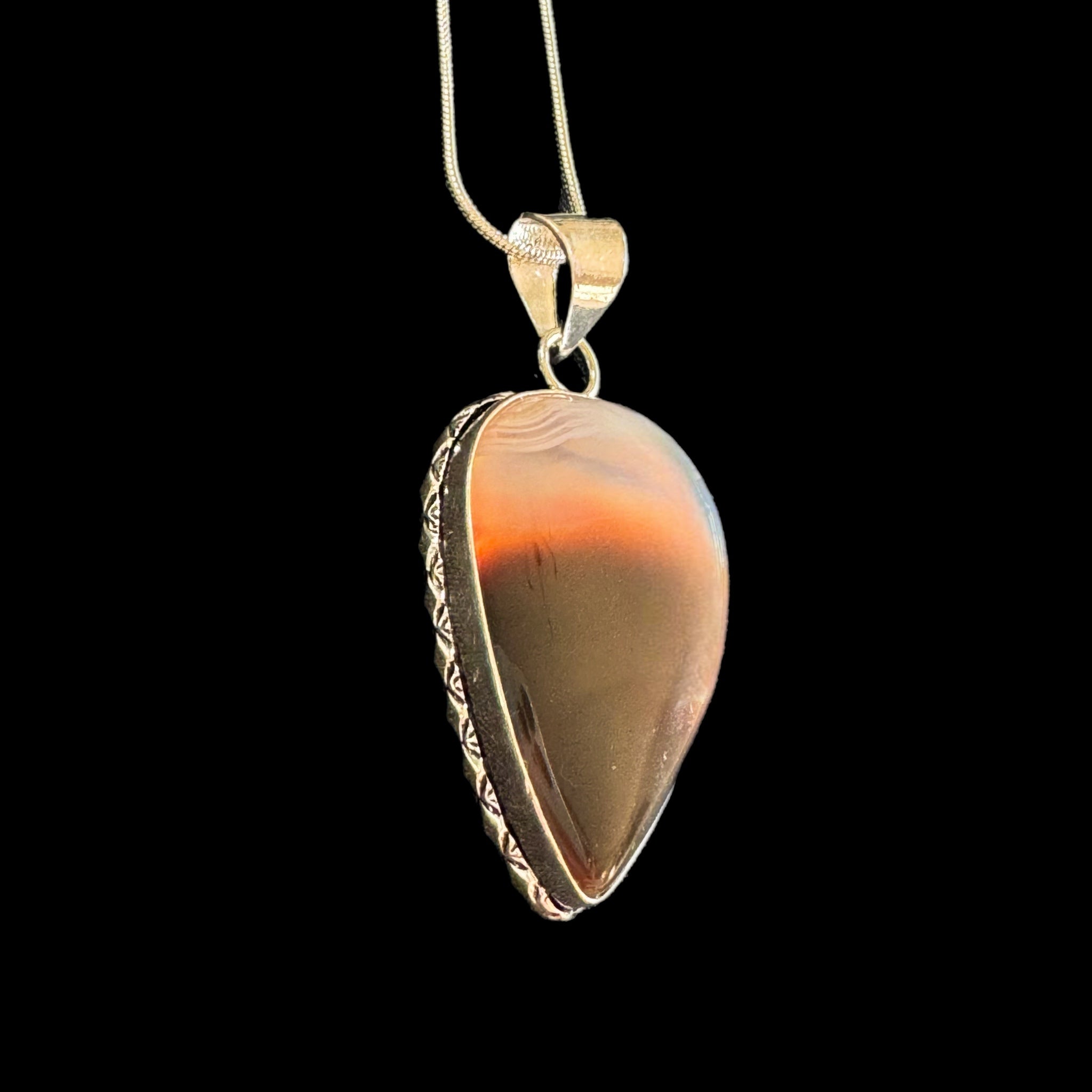Western Sunset Agate Gemstone Pendant Necklace 925 Sterling Silver Plate Bezel & Chain