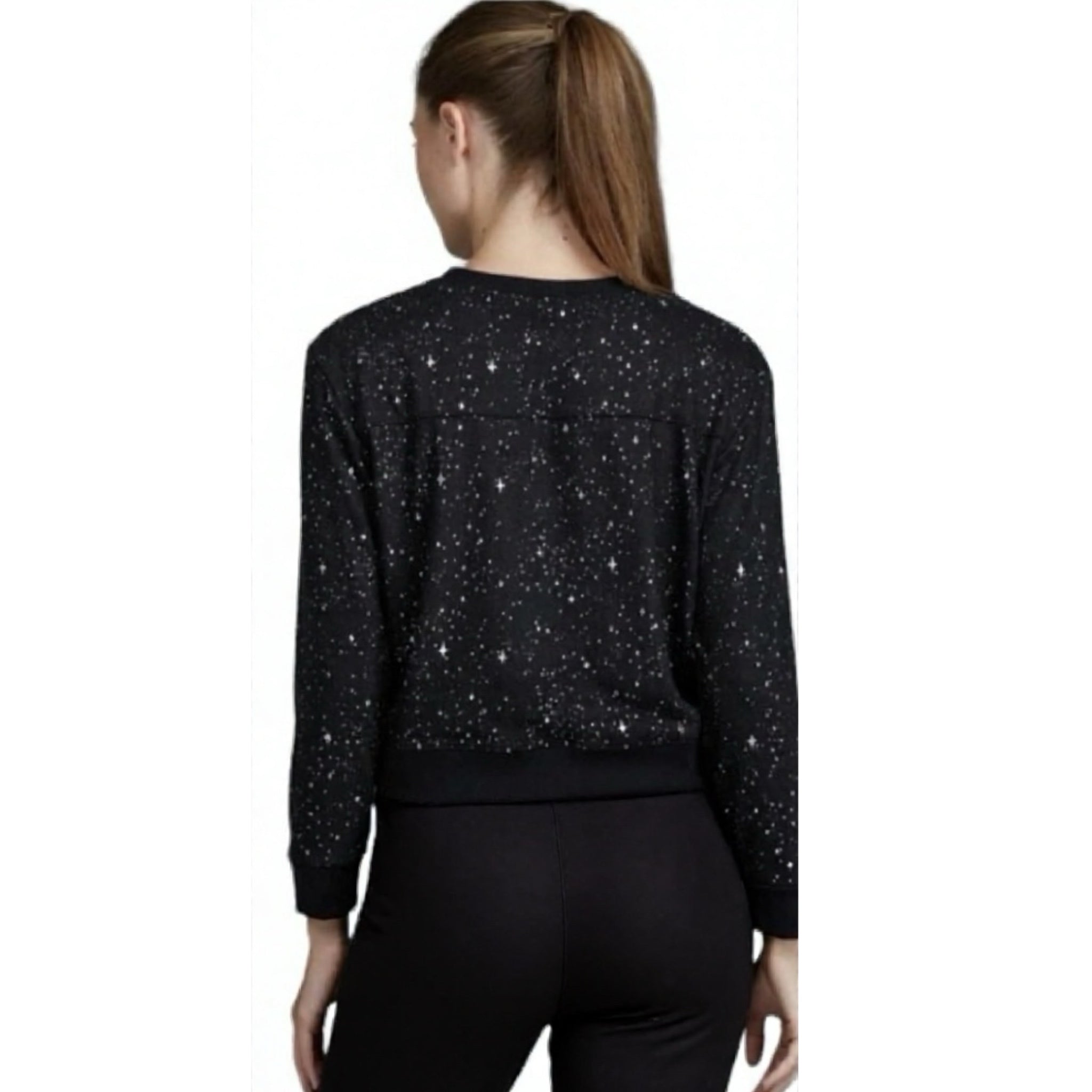Noli Designer Celestial Star Sweatshirt Black Silver Pullover
