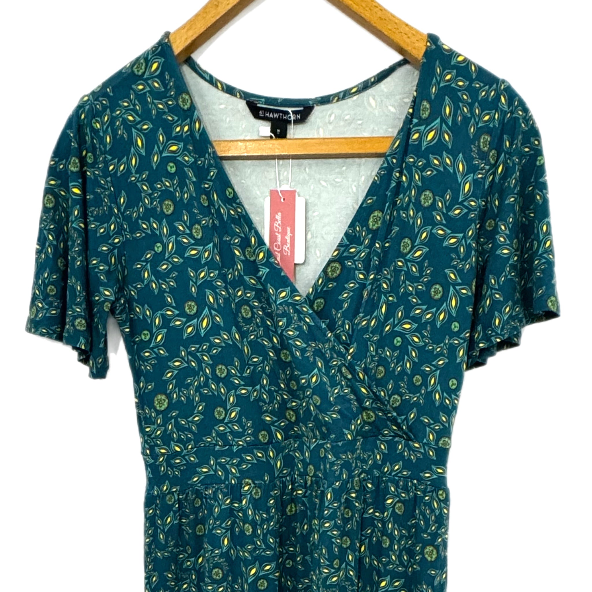 41 HAWTHORN Boho Maxi Dress Botanical Short Sleeve Casual Traveler Surplice