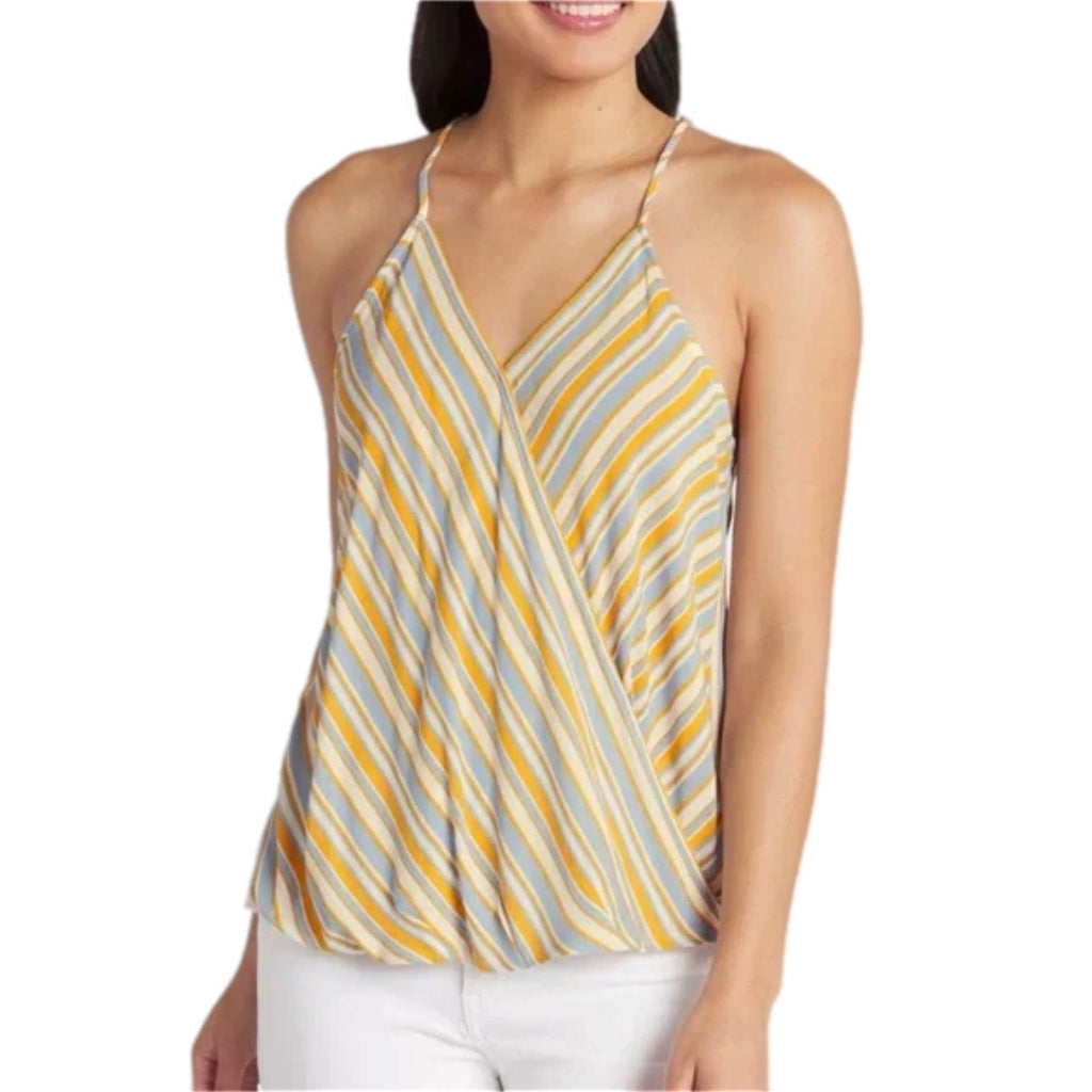 Market & Spruce Coastal Lady V Neck Top Sleeveless Blouse in Yellow Stripe