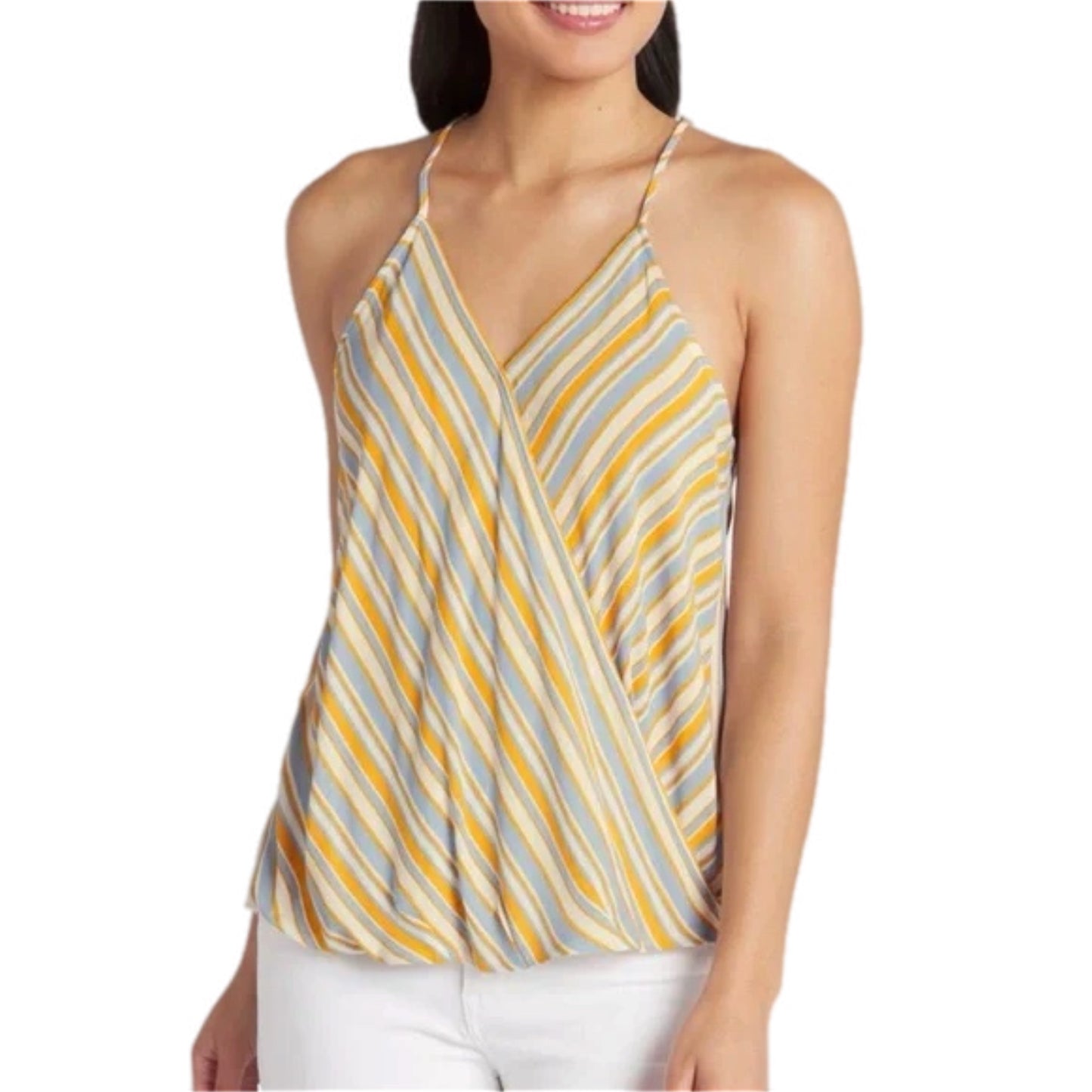 Market & Spruce Coastal Lady V Neck Top Sleeveless Blouse in Yellow Stripe