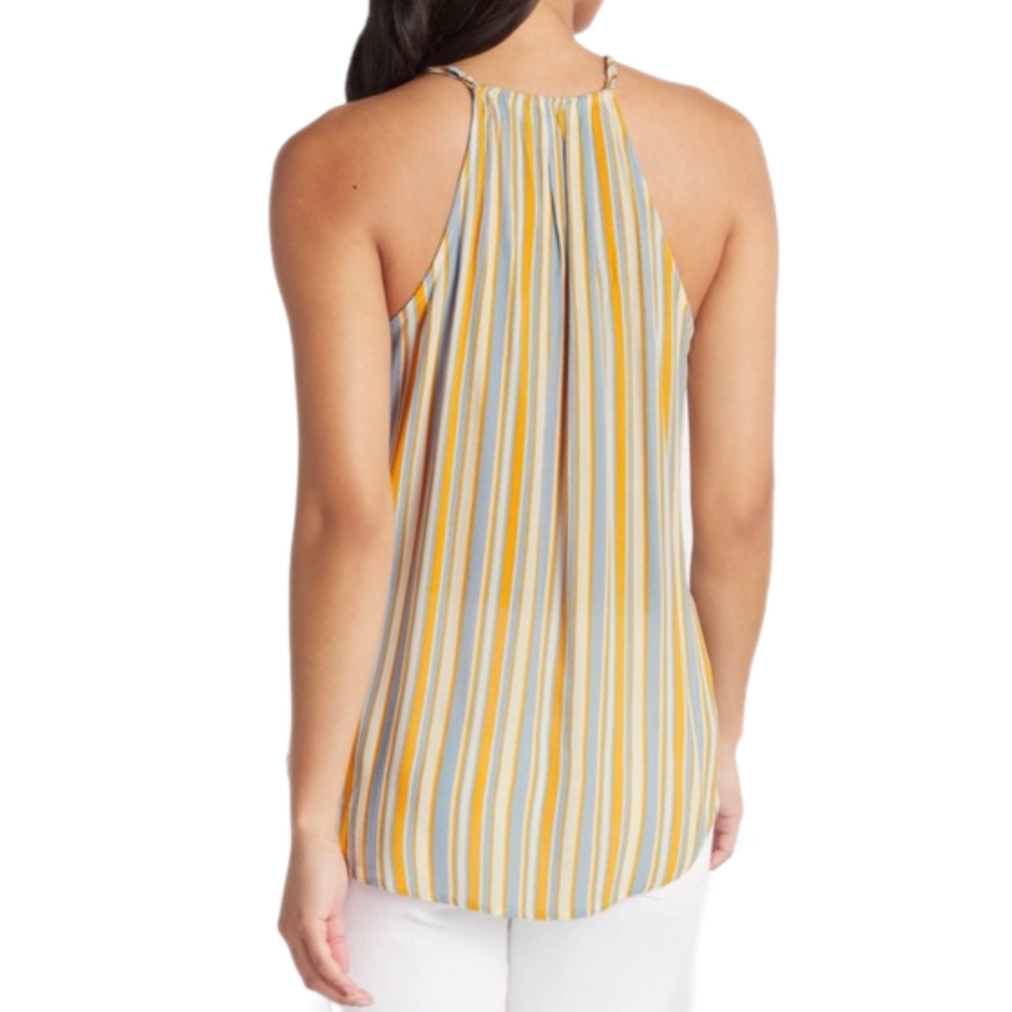 Market & Spruce Coastal Lady V Neck Top Sleeveless Blouse in Yellow Stripe