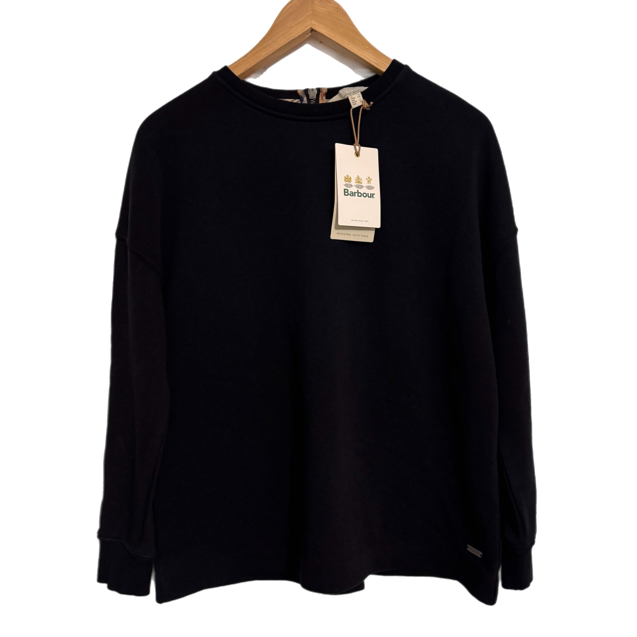 BARBOUR Women’s Modern Heritage Sweatshirt Pullover Black Back Zip