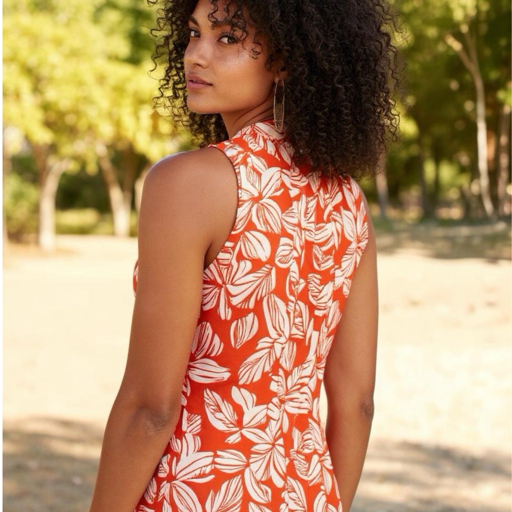 41 Hawthorn Tropical Orange Leaf Summer Blouse Sleeveless Top