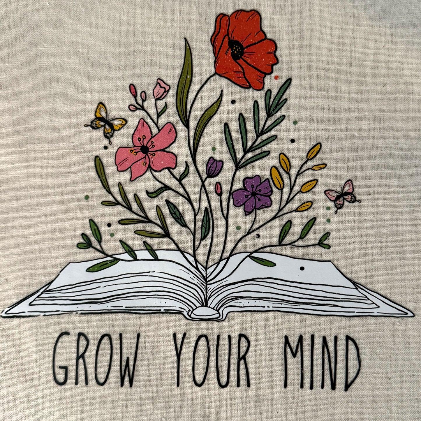 Grow Your Mind Canvas Tote Bag Groceries, Books, Travel, Beach Bag