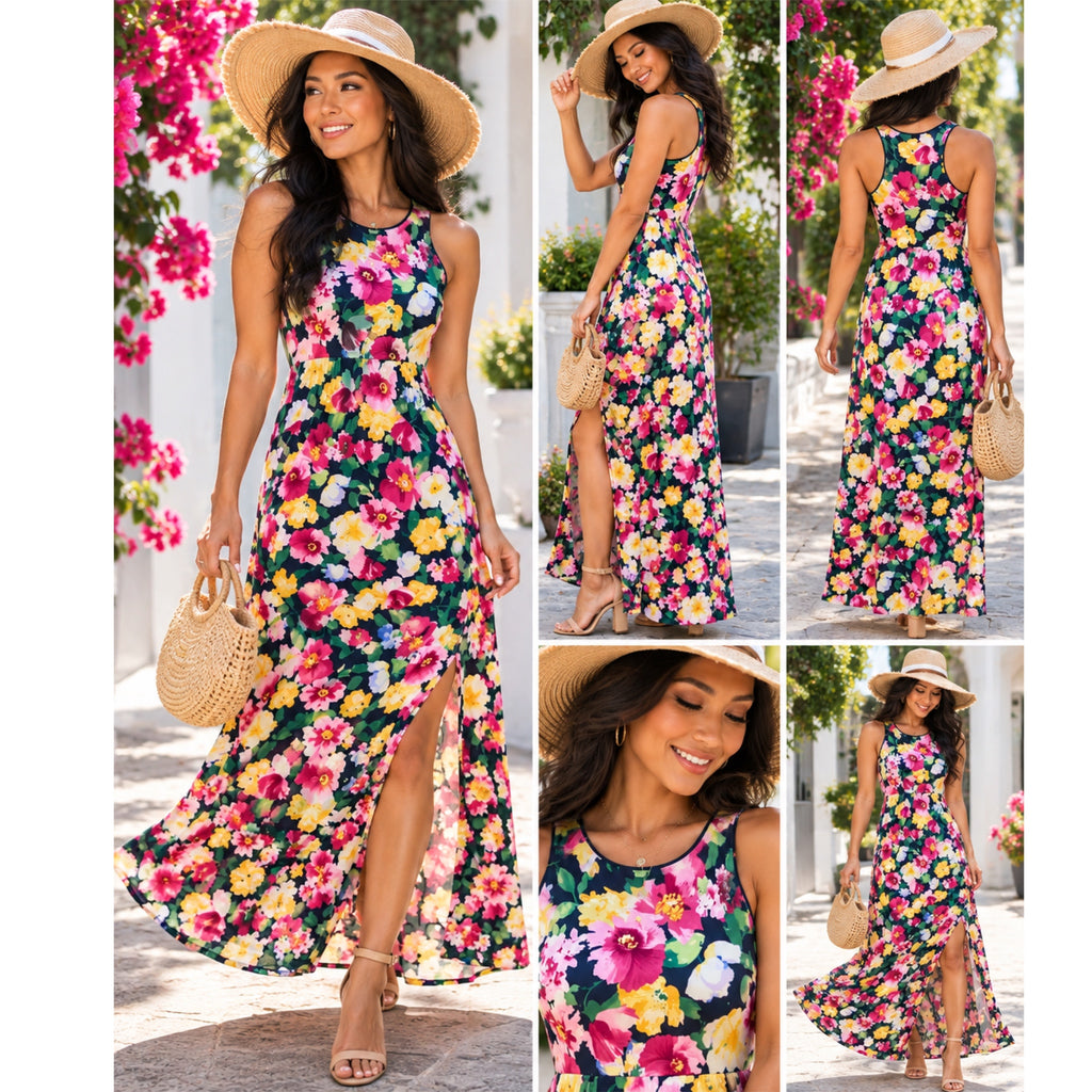 Beeson River Garden Flower Floral Slit Maxi Dress Multi-Color (S-XL)