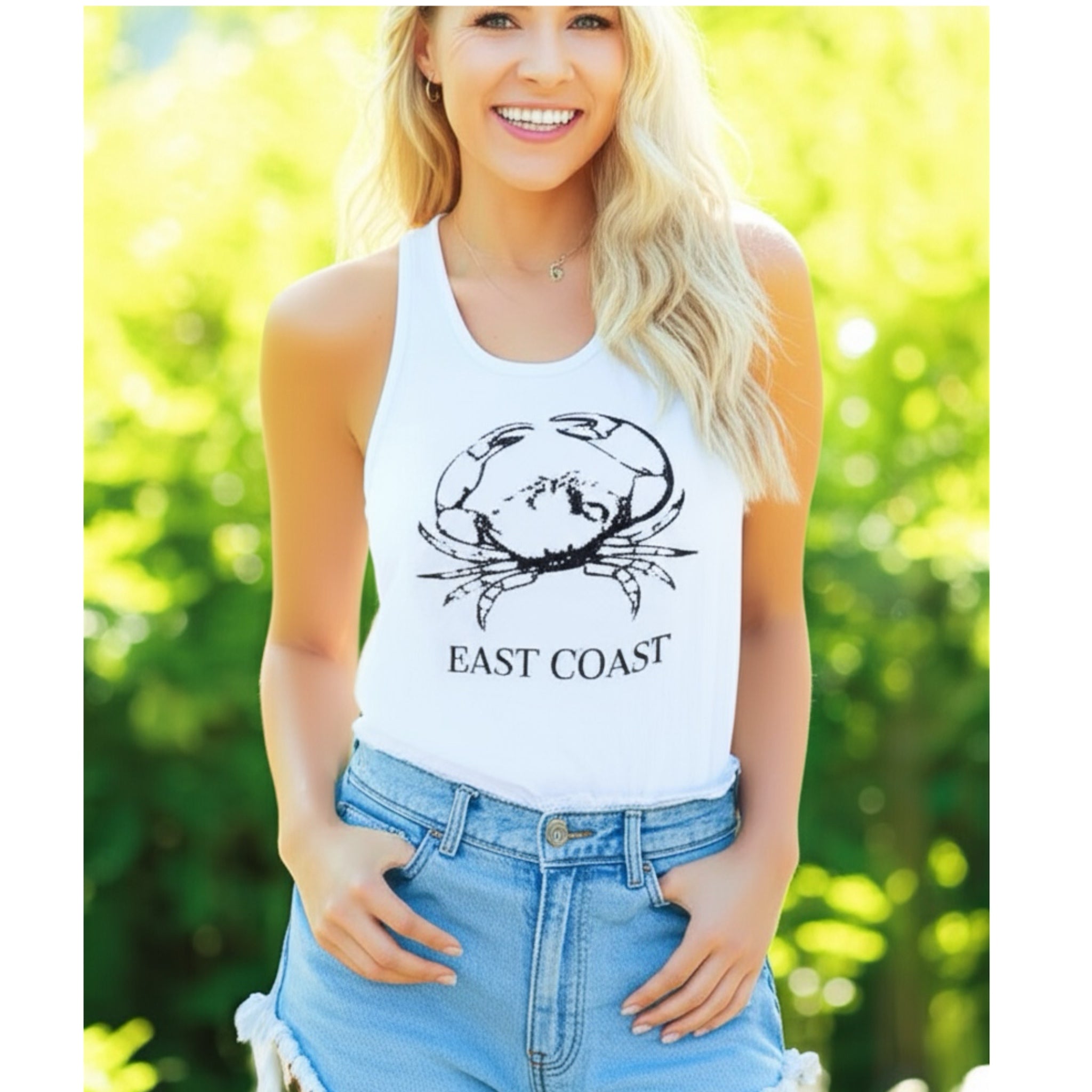 EAST COAST Crab Graphic Tank Top Racer Back White Soft Shirt