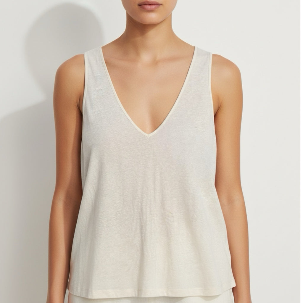 Rails Resort Tank Top Linen Blend Coastal Casual Shirt in White Ivory