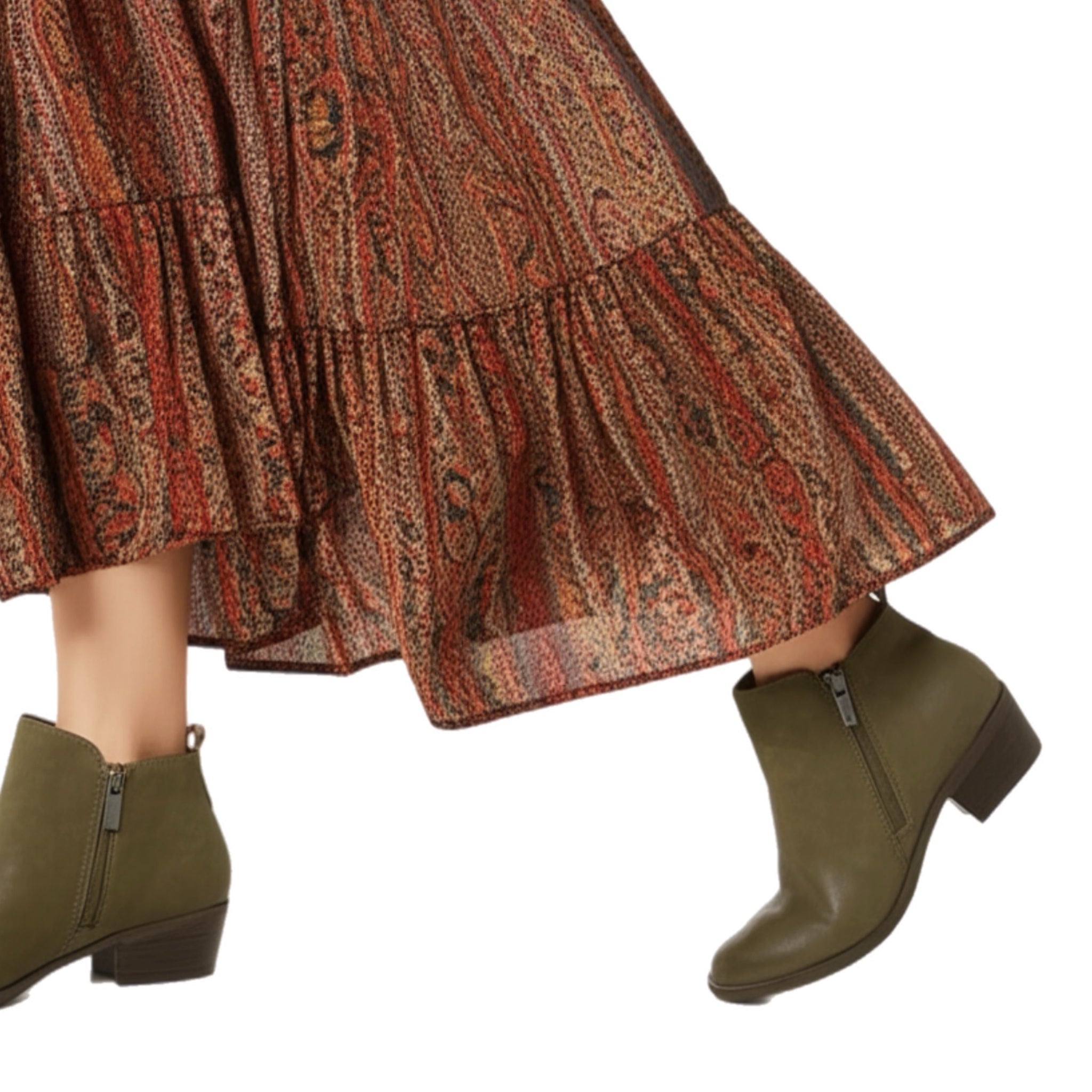 LUCKY BRAND Genuine Leather Basel Booties Low Heel Boots in Olive