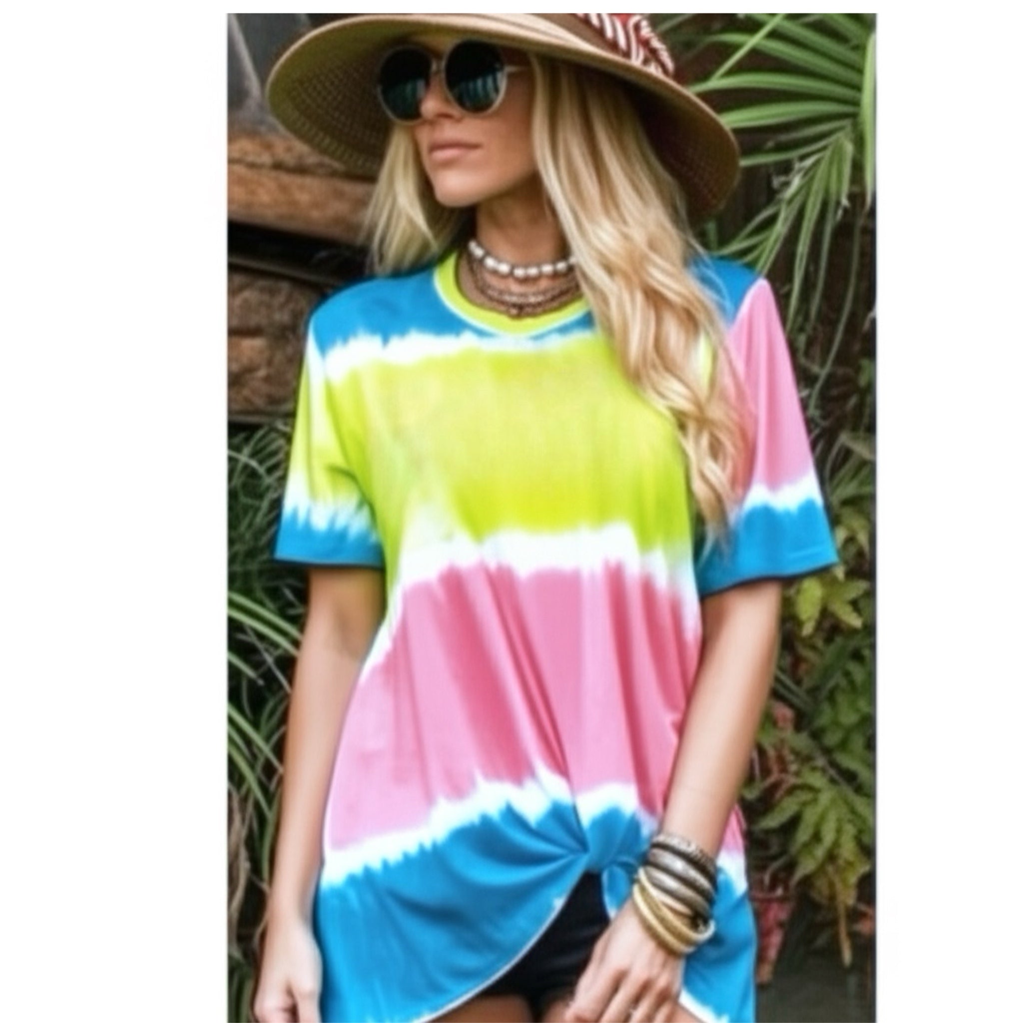 HAPTICS Tie Dye Knit Short Sleeve Top T- Shirt Crew Neck USA Made