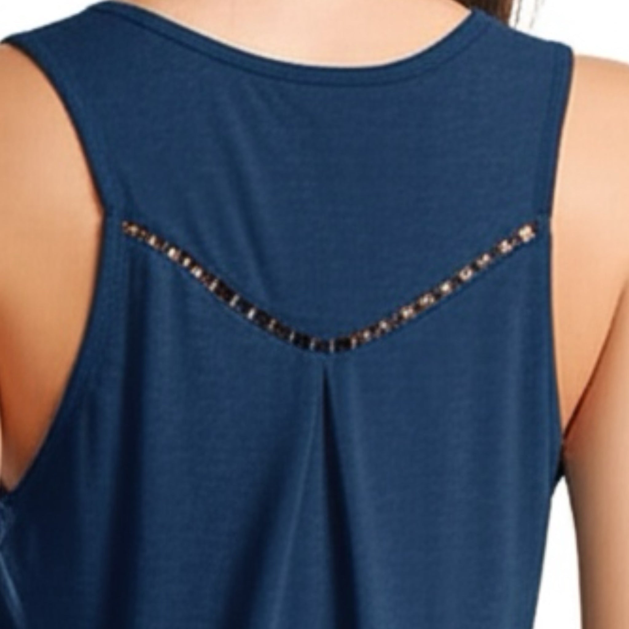 Market & Spruce Linen Blend Tank Top Embroidered Blouse in Navy