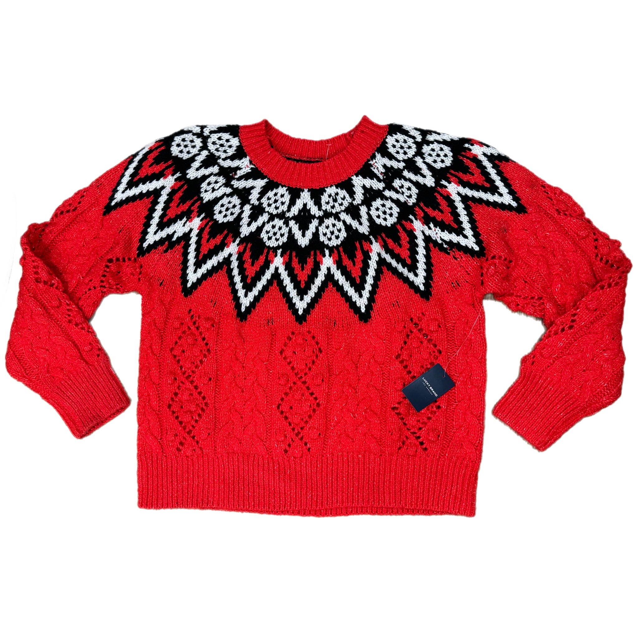 LUCKY BRAND Women’s Fair Isle Sweater Red Multi Chunky Knit