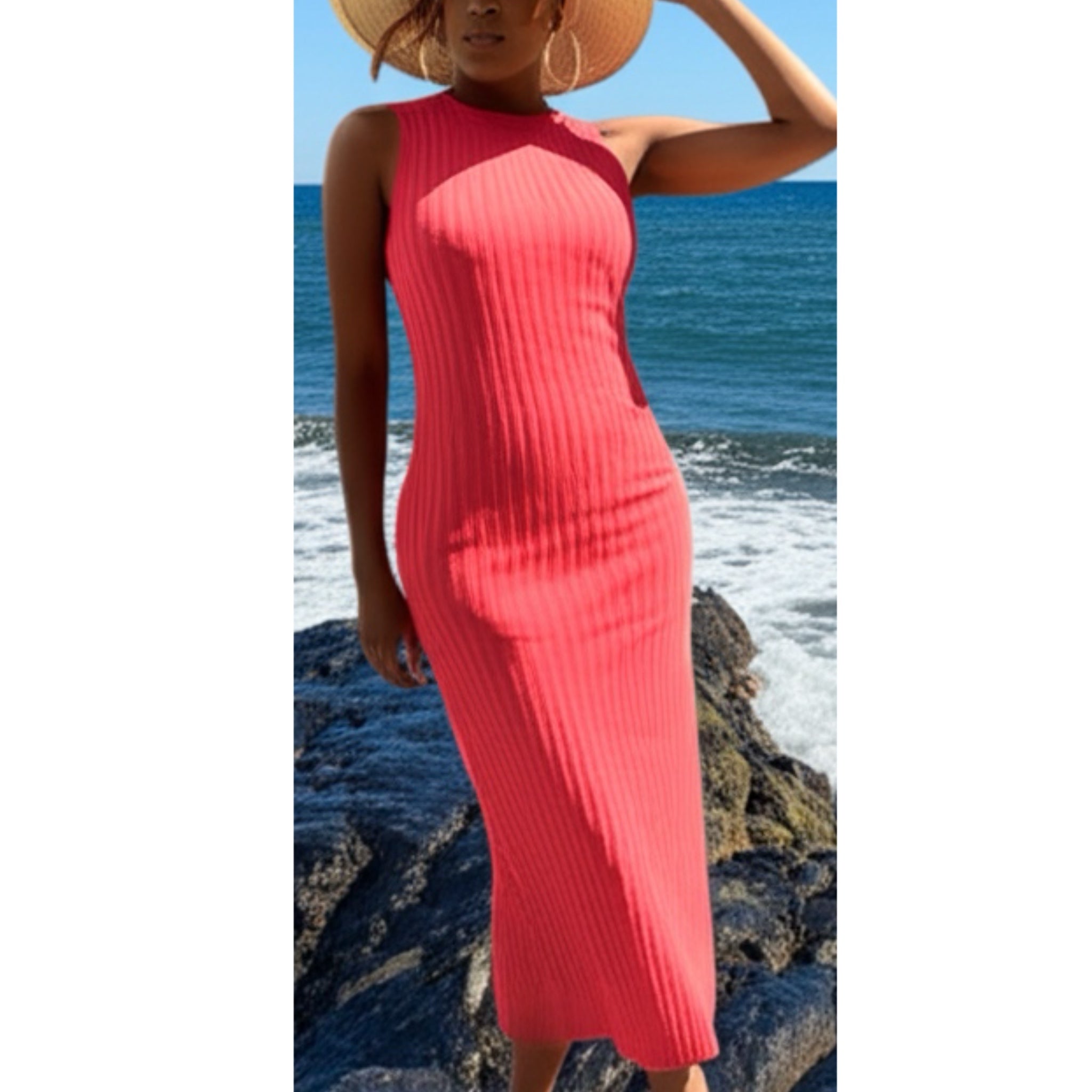 Market & Spruce Stitch Fix Travelers Maxi Tank Dress Ribbed in Tropical Pink