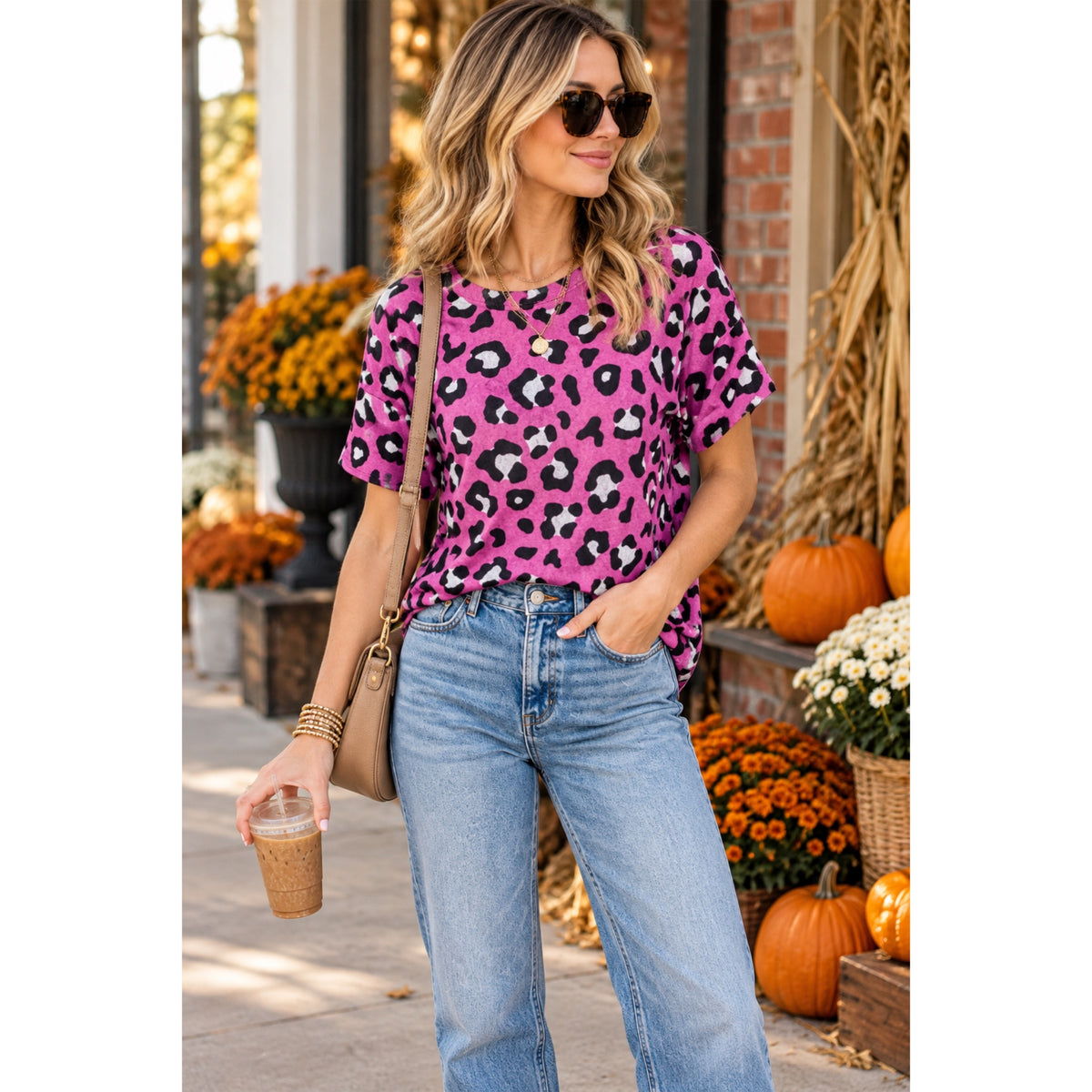 HAPTICS by Holly Harper Short Sleeve Animal Print Purple Knit Top
