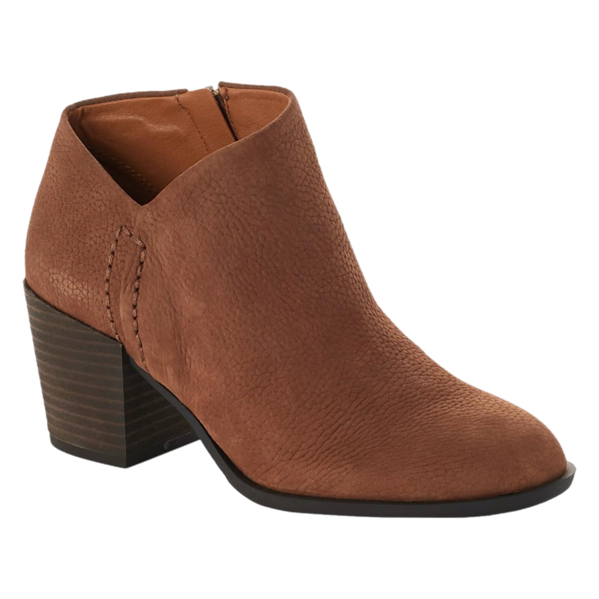 LUCKY BRAND Bellita Heeled Leather Bootie in Cedar Brown