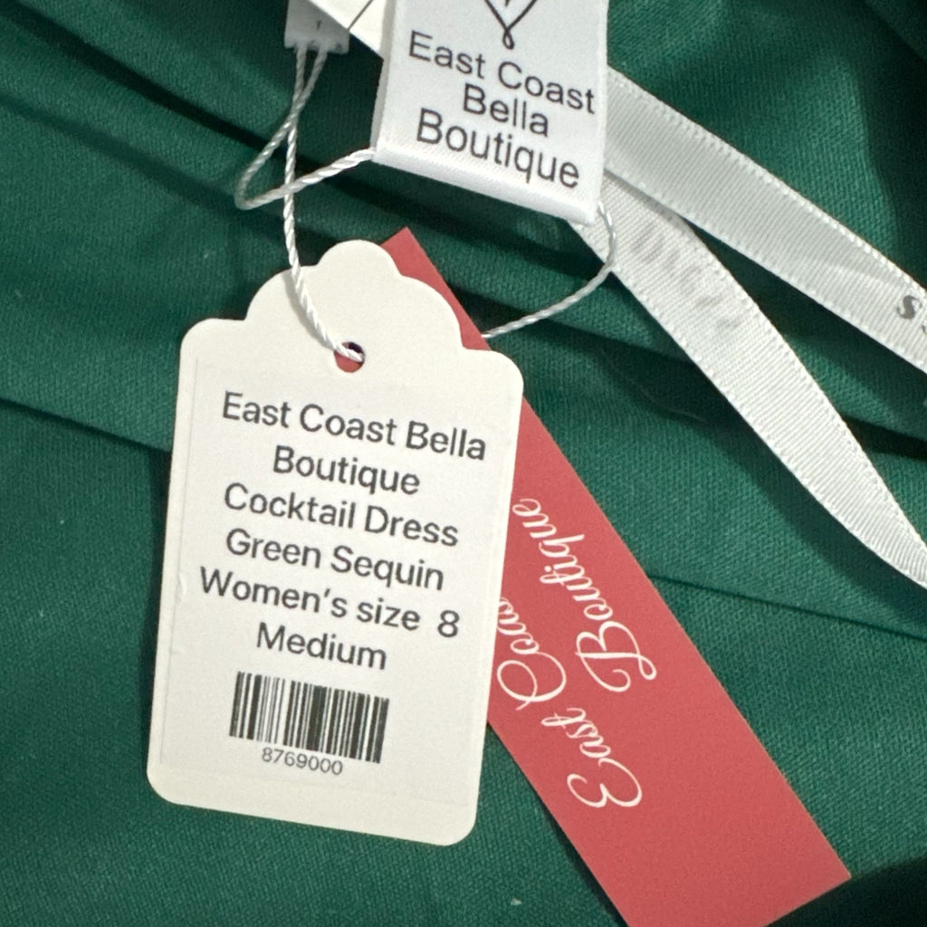 EAST COAST BELLA Green Sequin Cocktail Dress Sleeveless Tie Back Mini