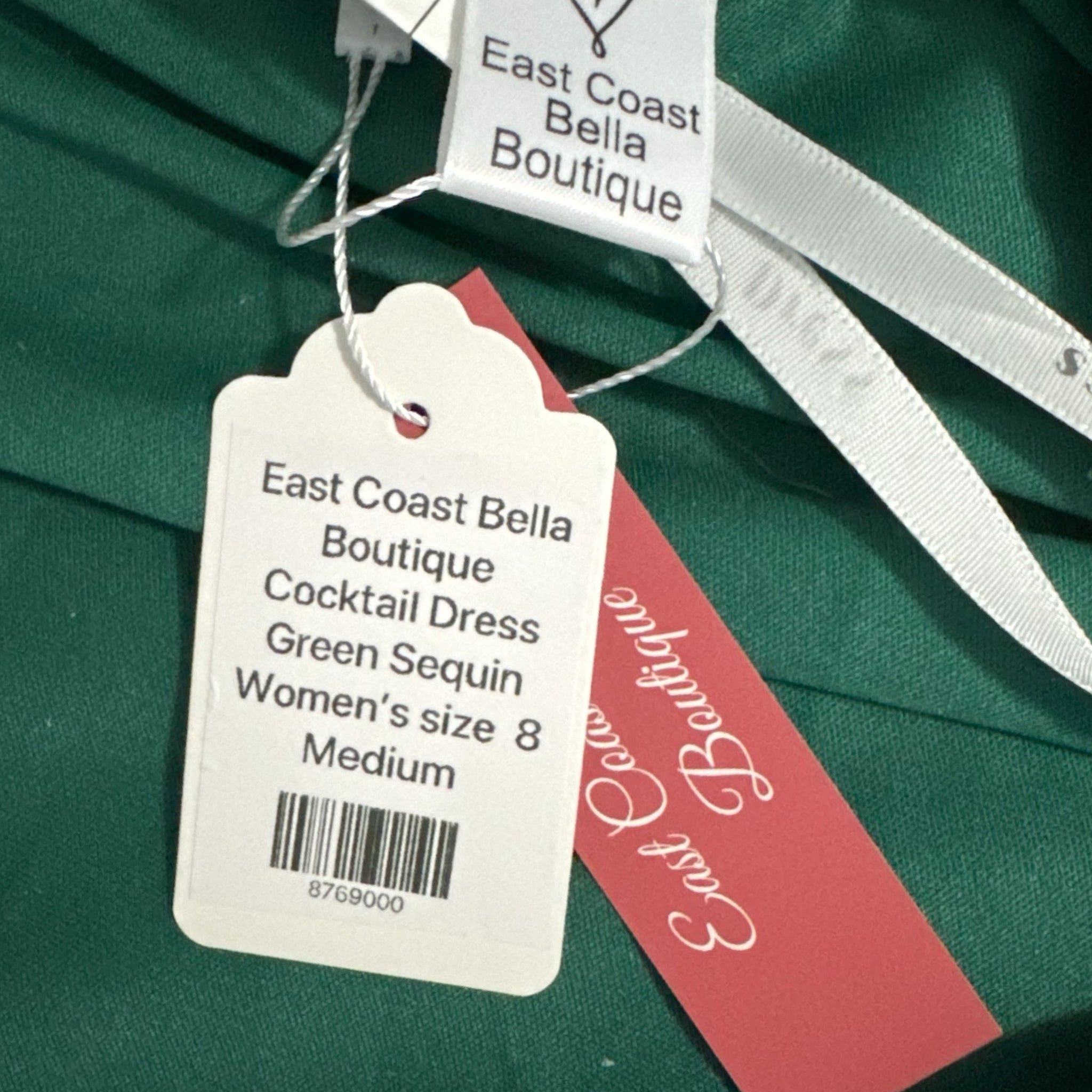 EAST COAST BELLA Green Sequin Cocktail Dress Sleeveless Tie Back Mini