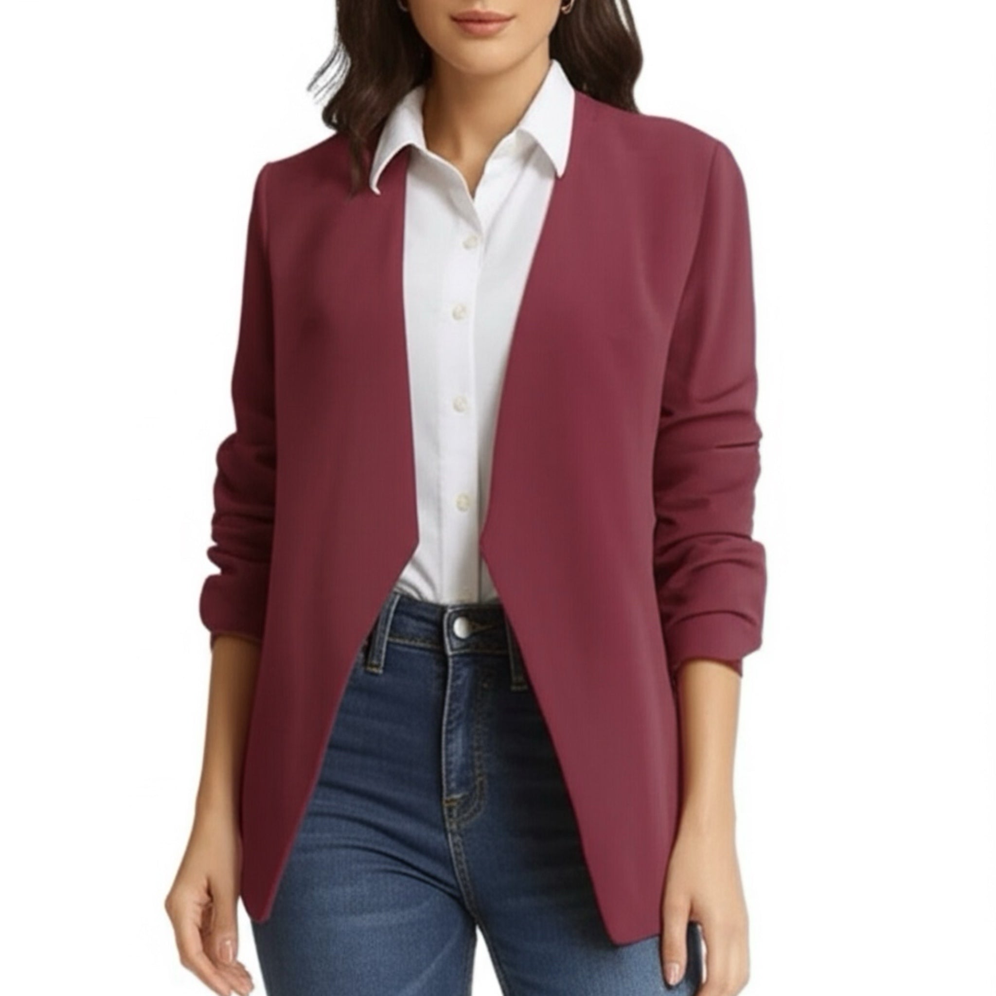 DKNY Womens Winter Cabernet Crepe Long Slouch Sleeve Open Fashion Blazer Jacket
