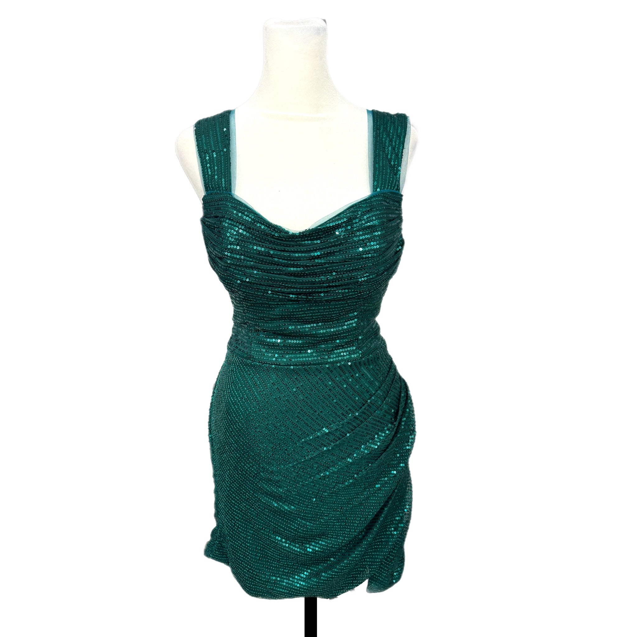 EAST COAST BELLA Green Sequin Cocktail Dress Sleeveless Tie Back Mini