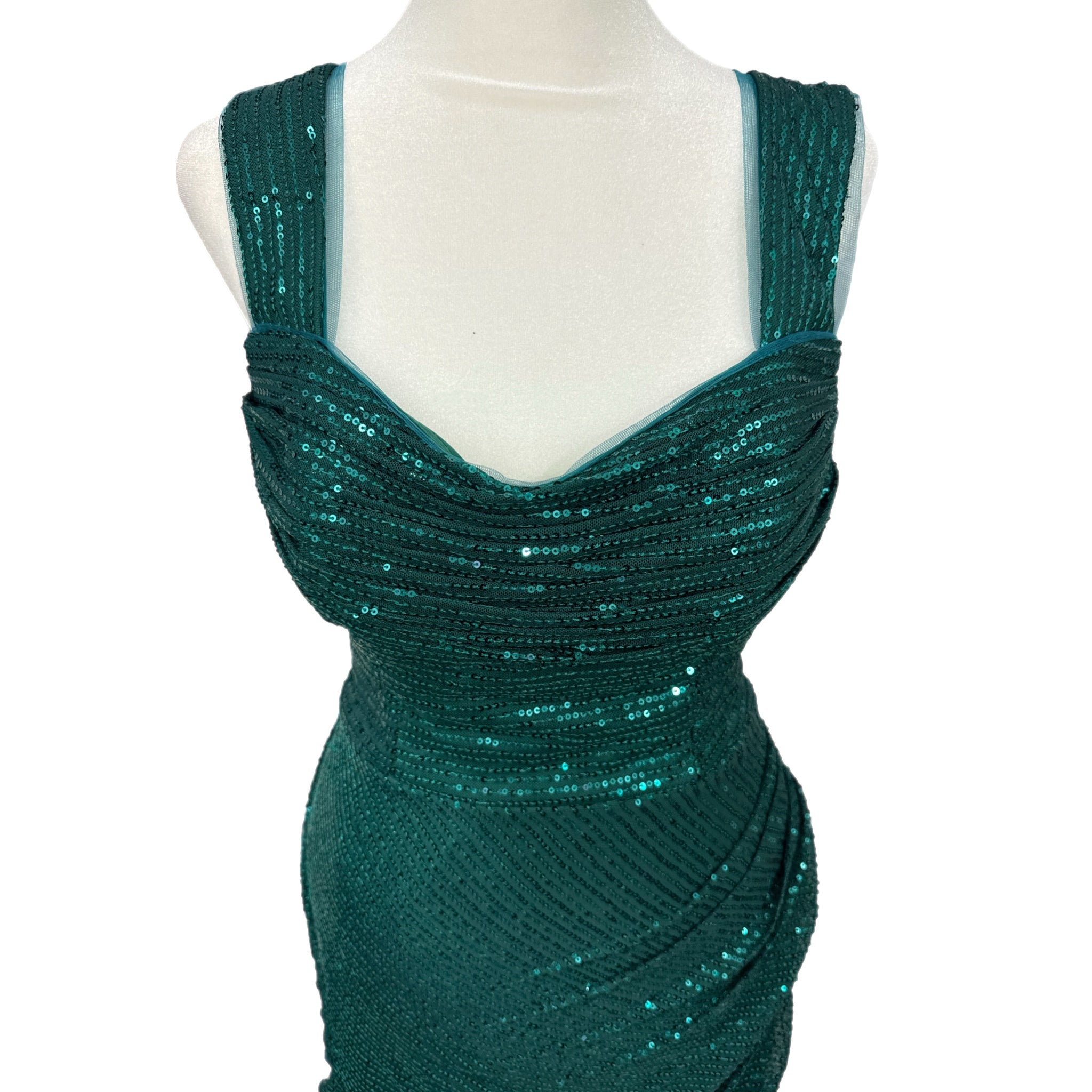 EAST COAST BELLA Green Sequin Cocktail Dress Sleeveless Tie Back Mini